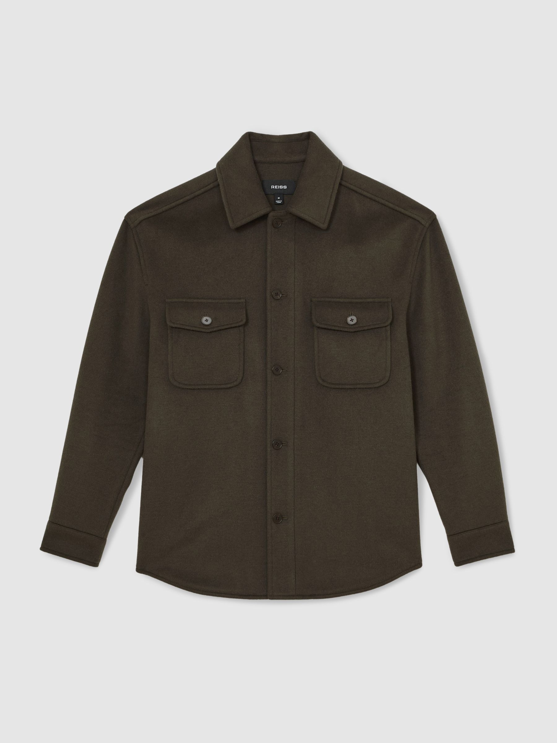 Wool-Blend Twin-Pocket Overshirt in Khaki Green - Image 2 of 6