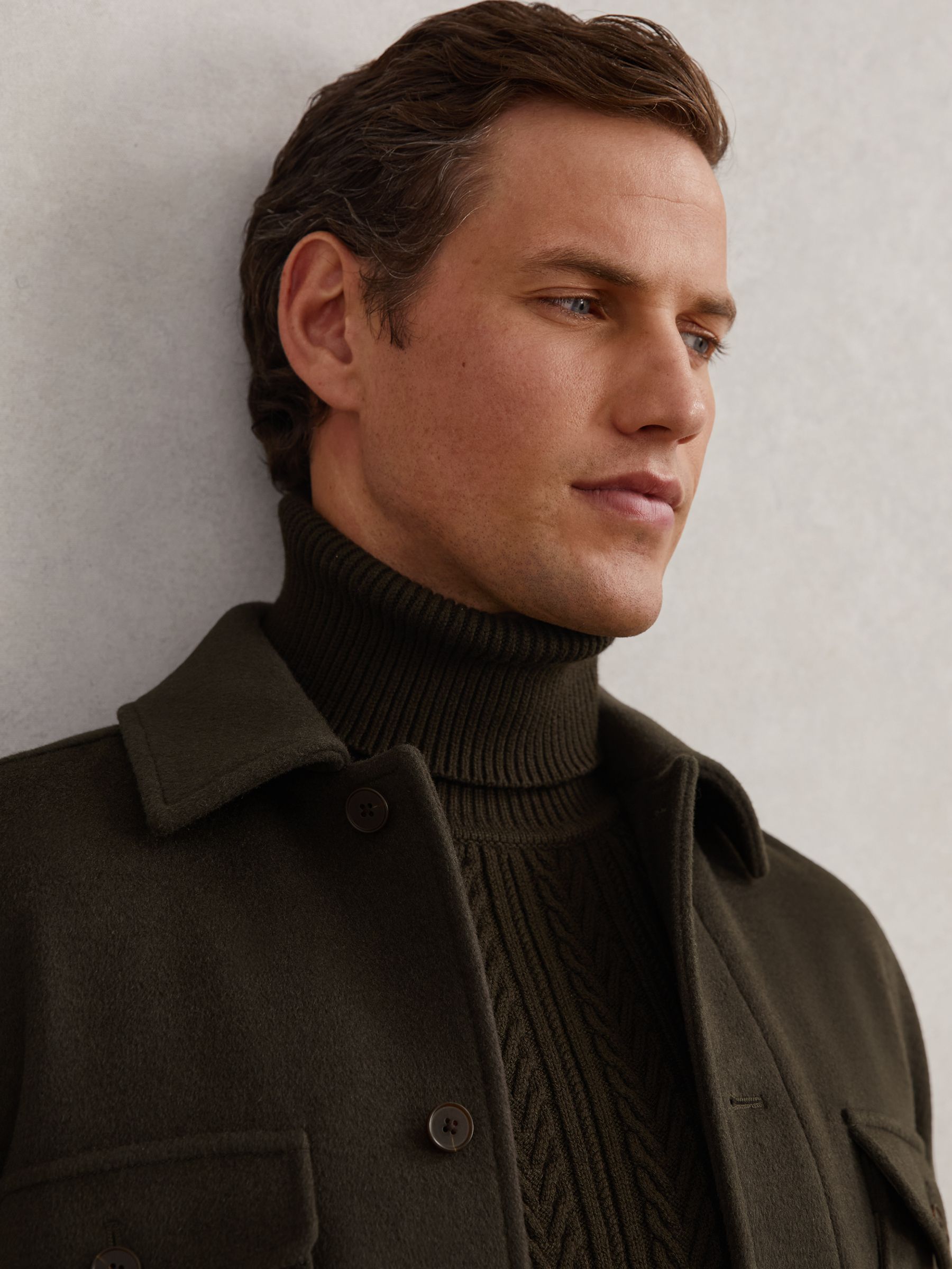 Wool-Blend Twin-Pocket Overshirt in Khaki Green - image 4