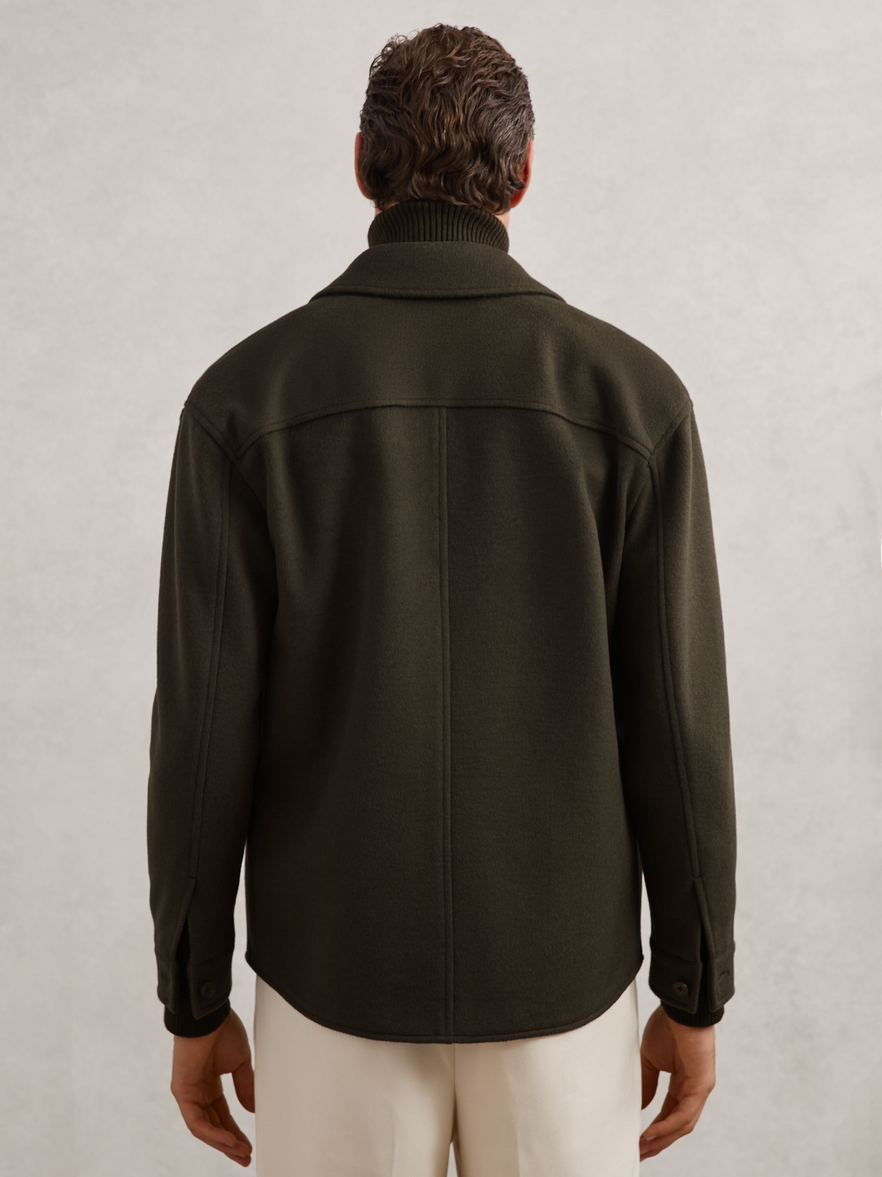 Wool-Blend Twin-Pocket Overshirt in Khaki Green - Image 5 of 6