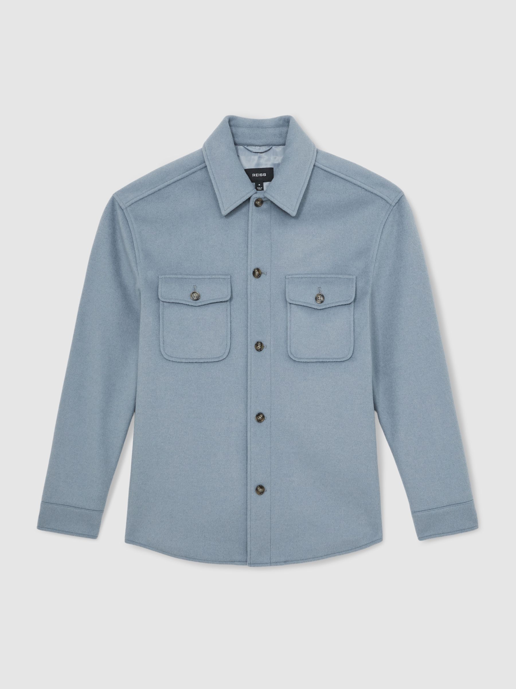 Wool-Blend Twin-Pocket Overshirt in Soft Blue - Image 2 of 7
