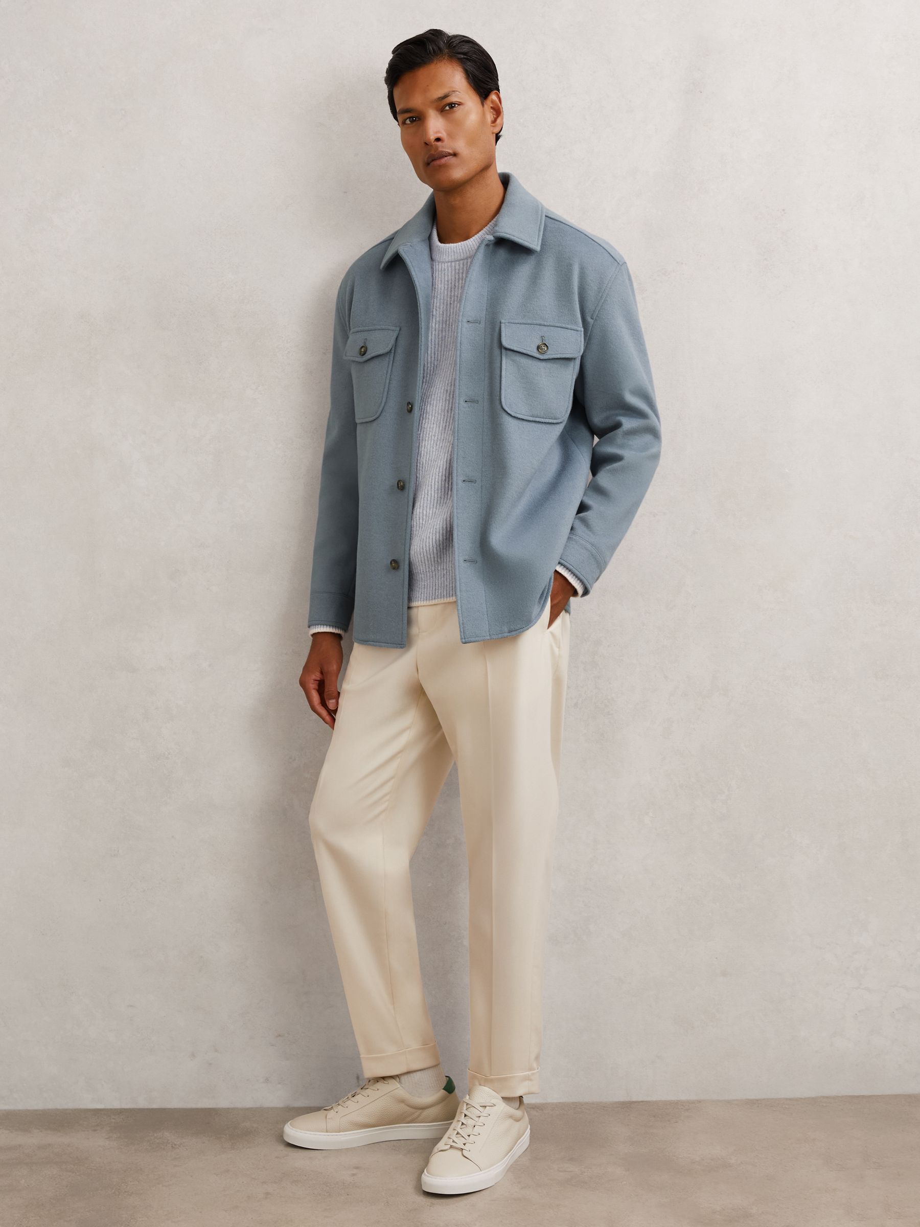 Wool-Blend Twin-Pocket Overshirt in Soft Blue - Image 3 of 7