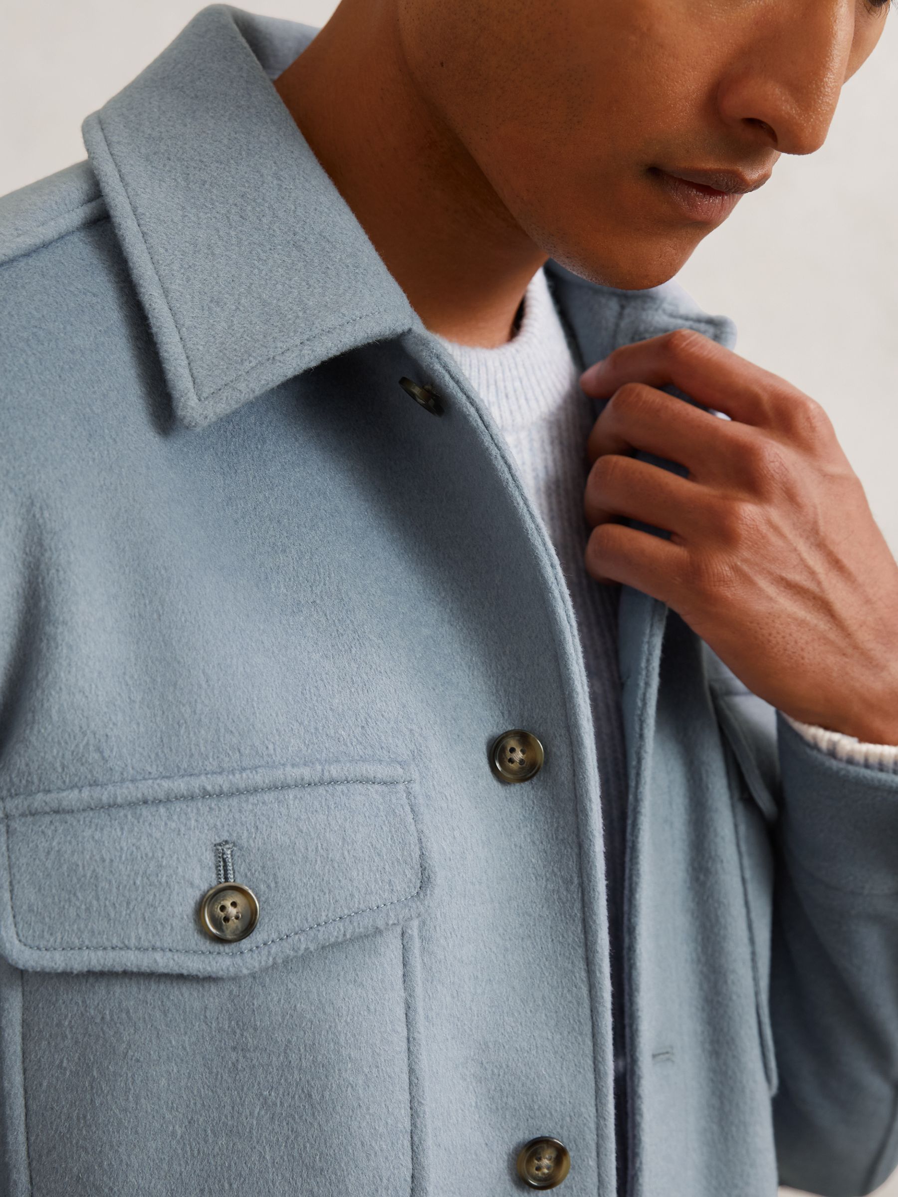Wool-Blend Twin-Pocket Overshirt in Soft Blue - Image 4 of 7