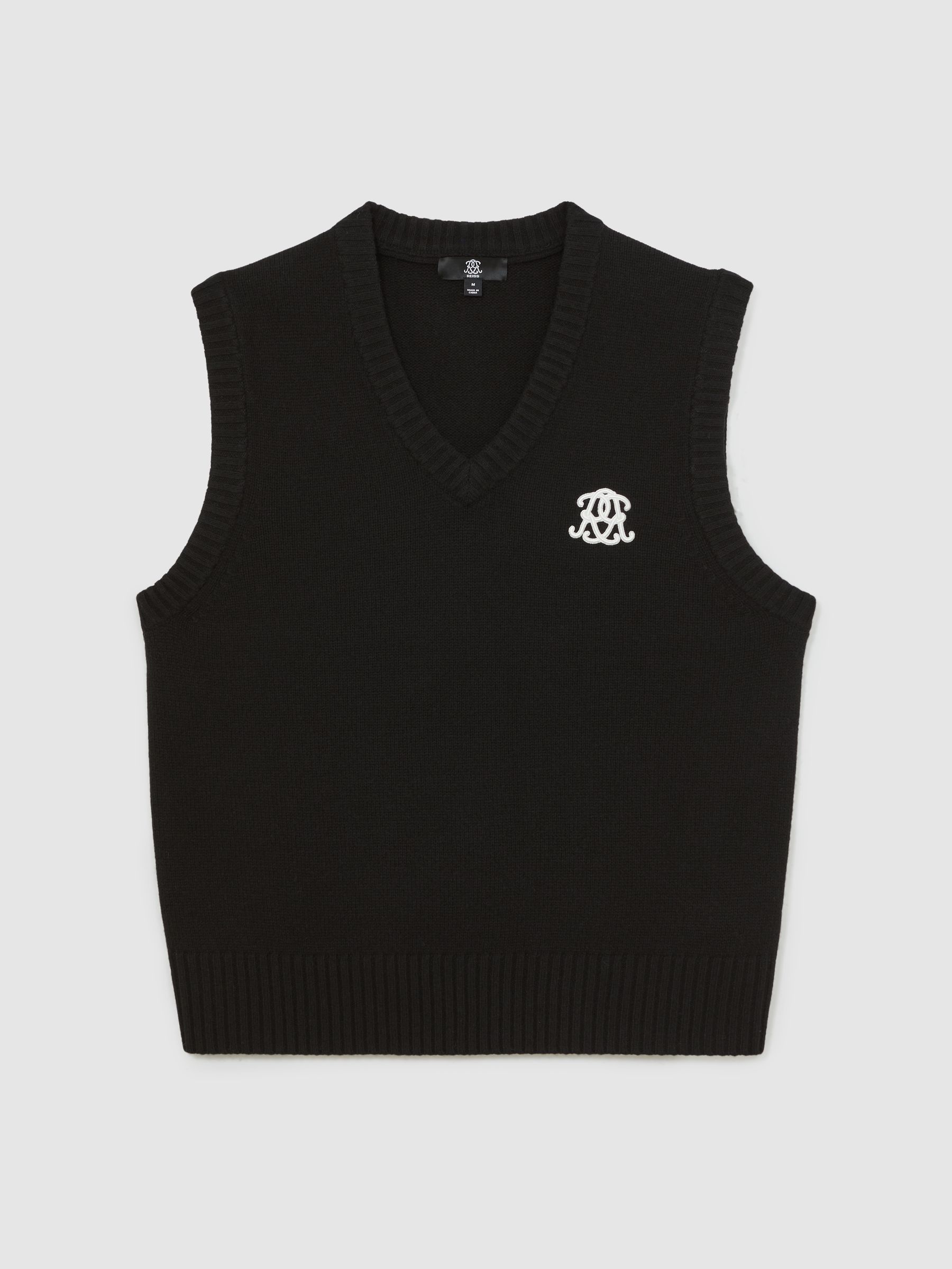 Monogram Embroidered Wool Knit Vest in Black - Image 2 of 6