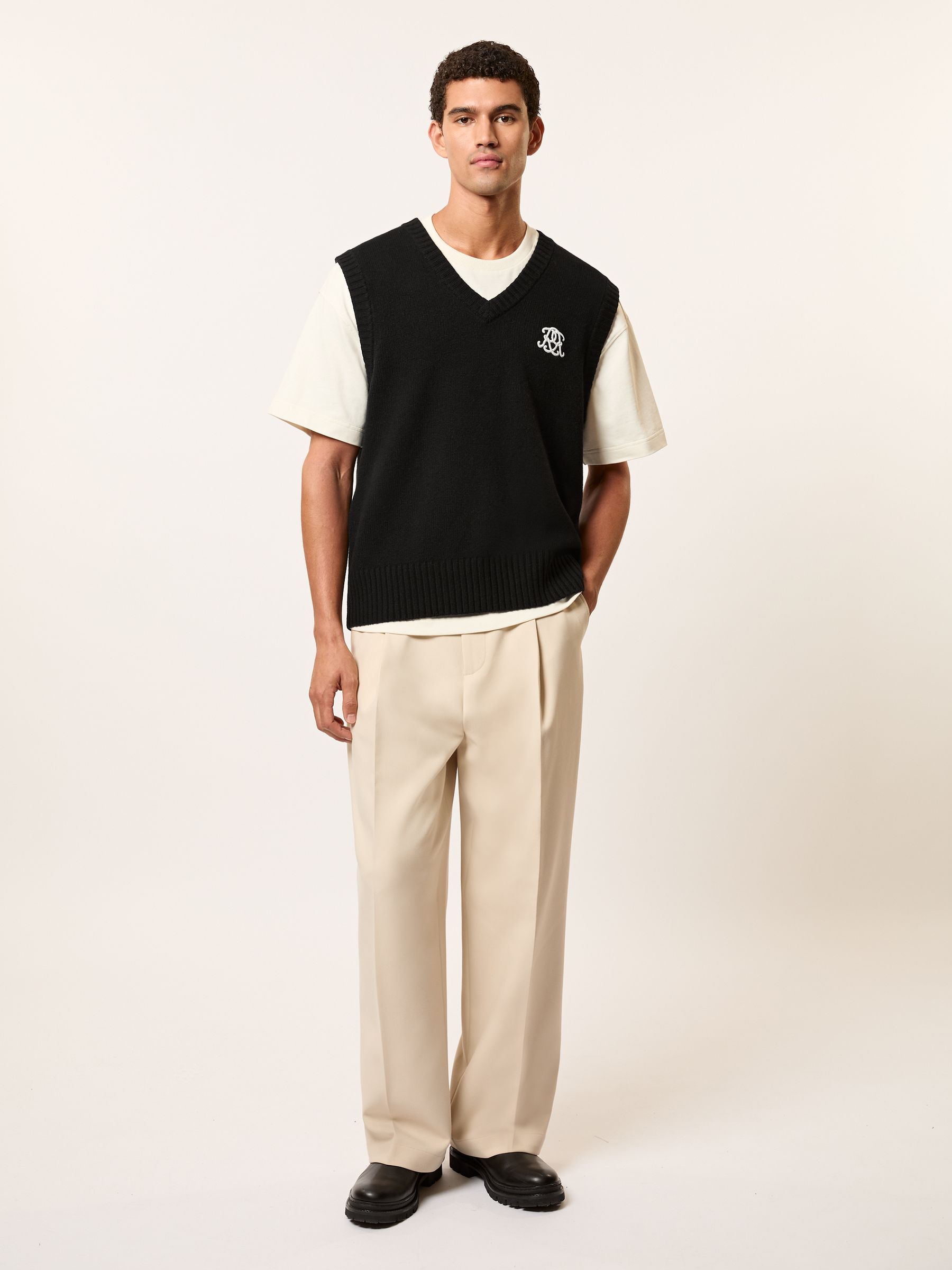 Monogram Embroidered Wool Knit Vest in Black - Image 3 of 6