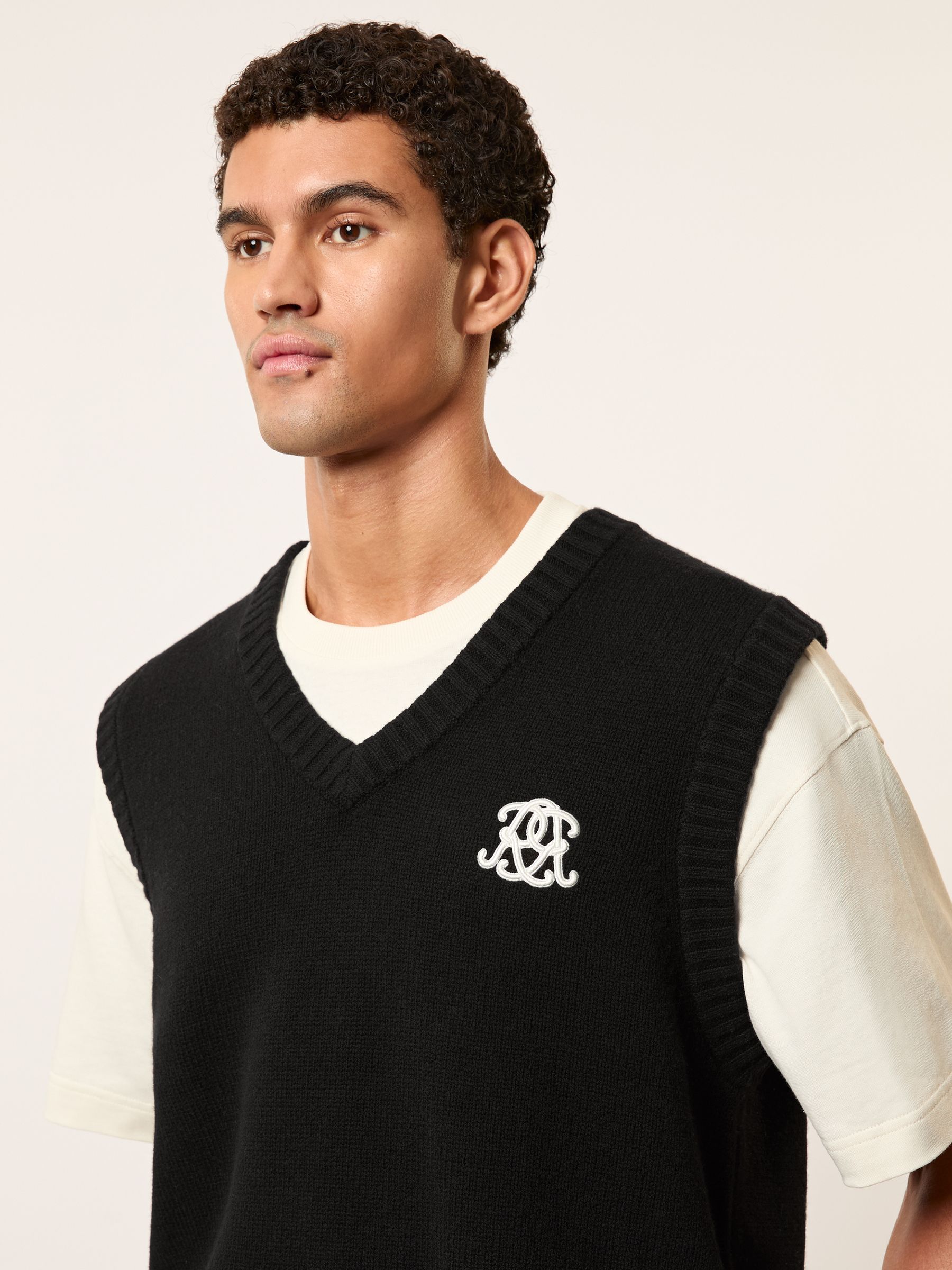 Monogram Embroidered Wool Knit Vest in Black - Image 4 of 6