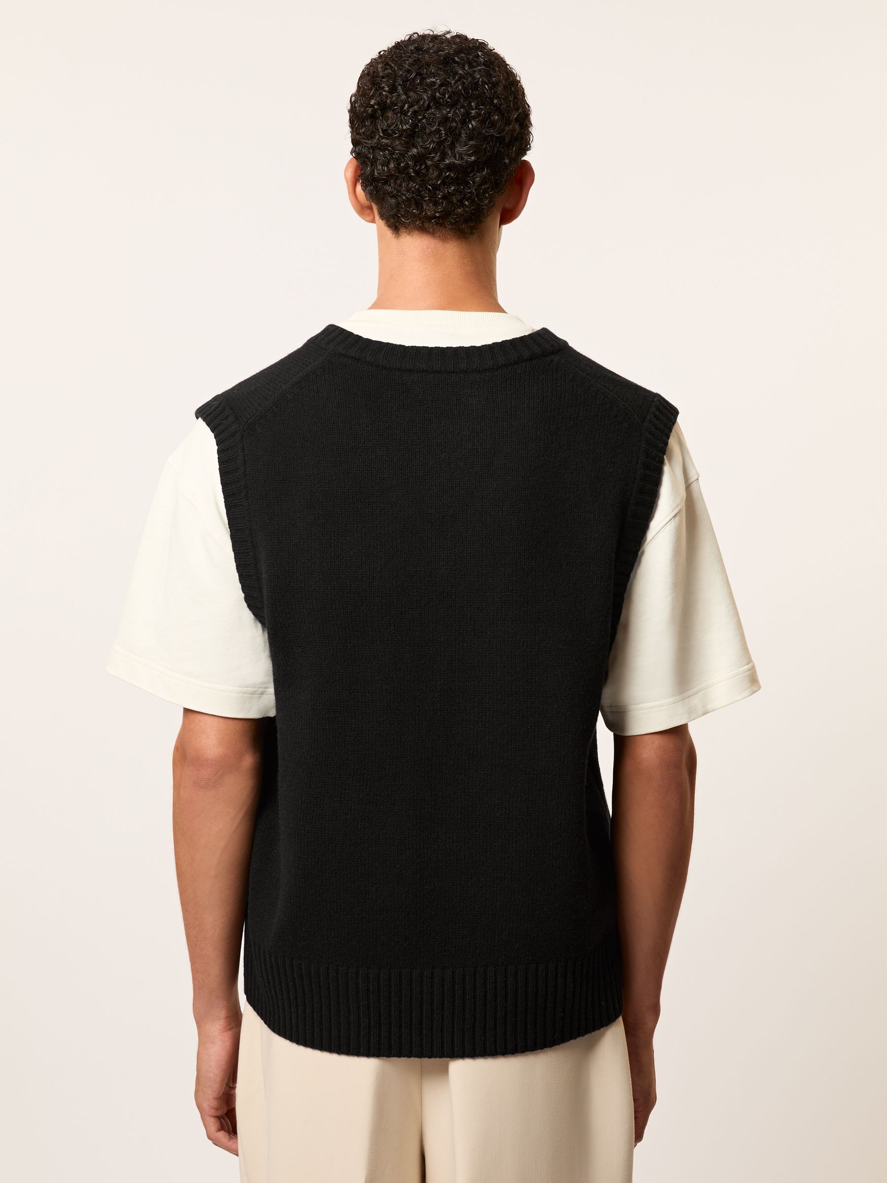 Monogram Embroidered Relaxed Wool Vest in Black - image 4