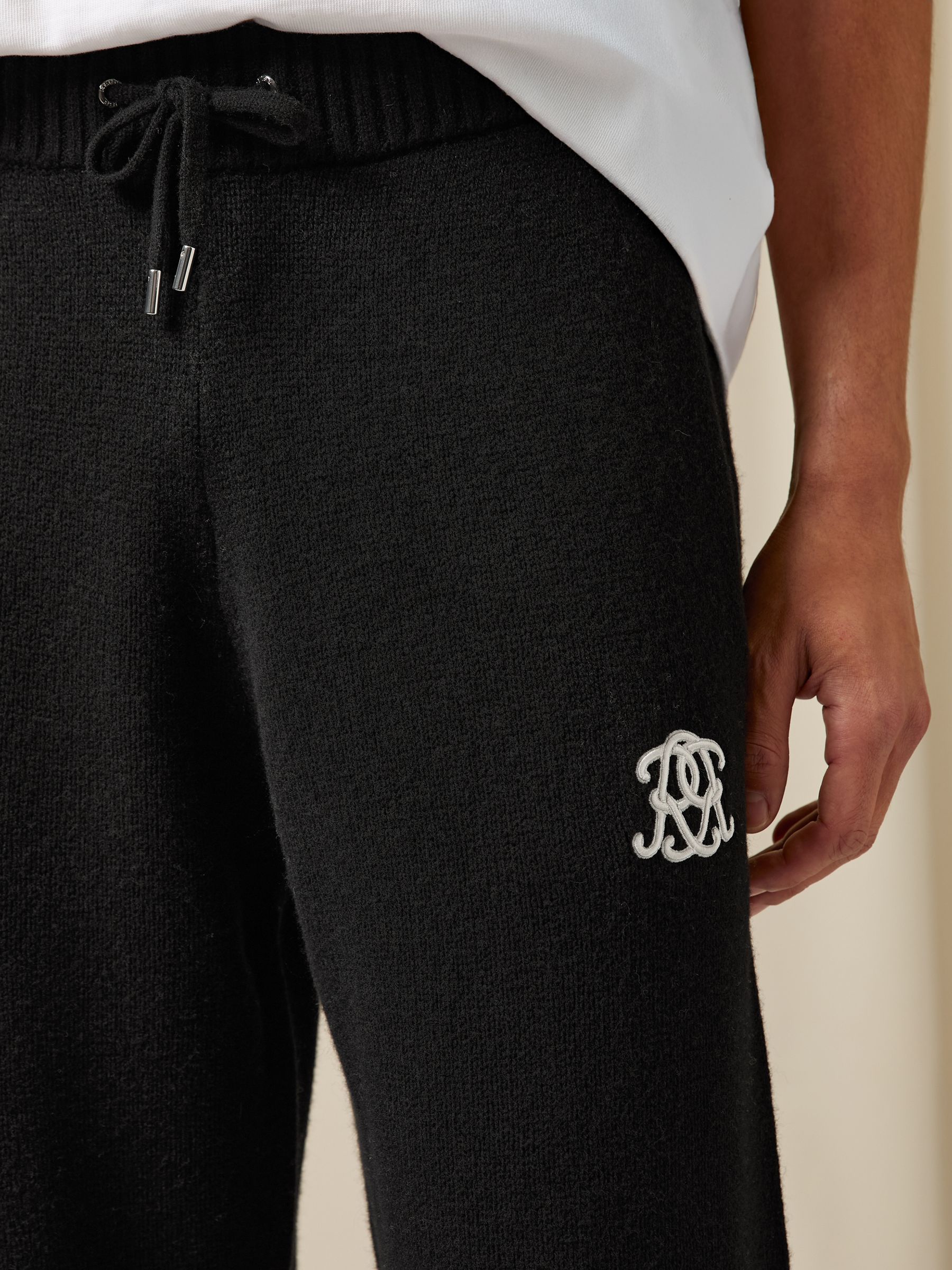 Monogram Wool Wide-Leg Knitted Joggers in Black - image 3