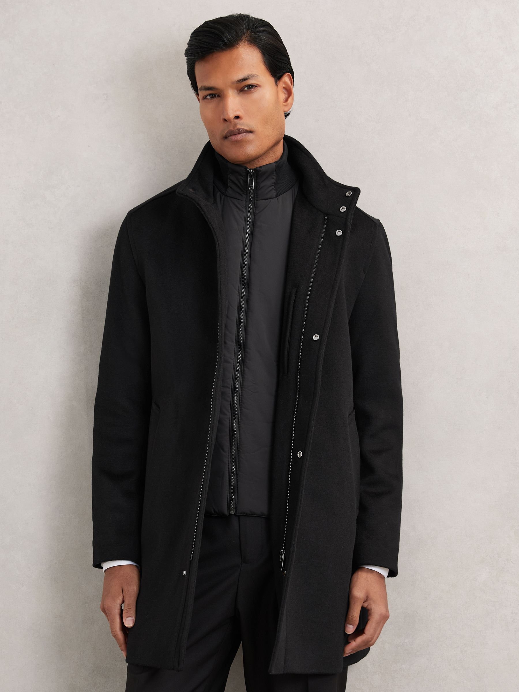 Wool-blend Gilet-insert Coat