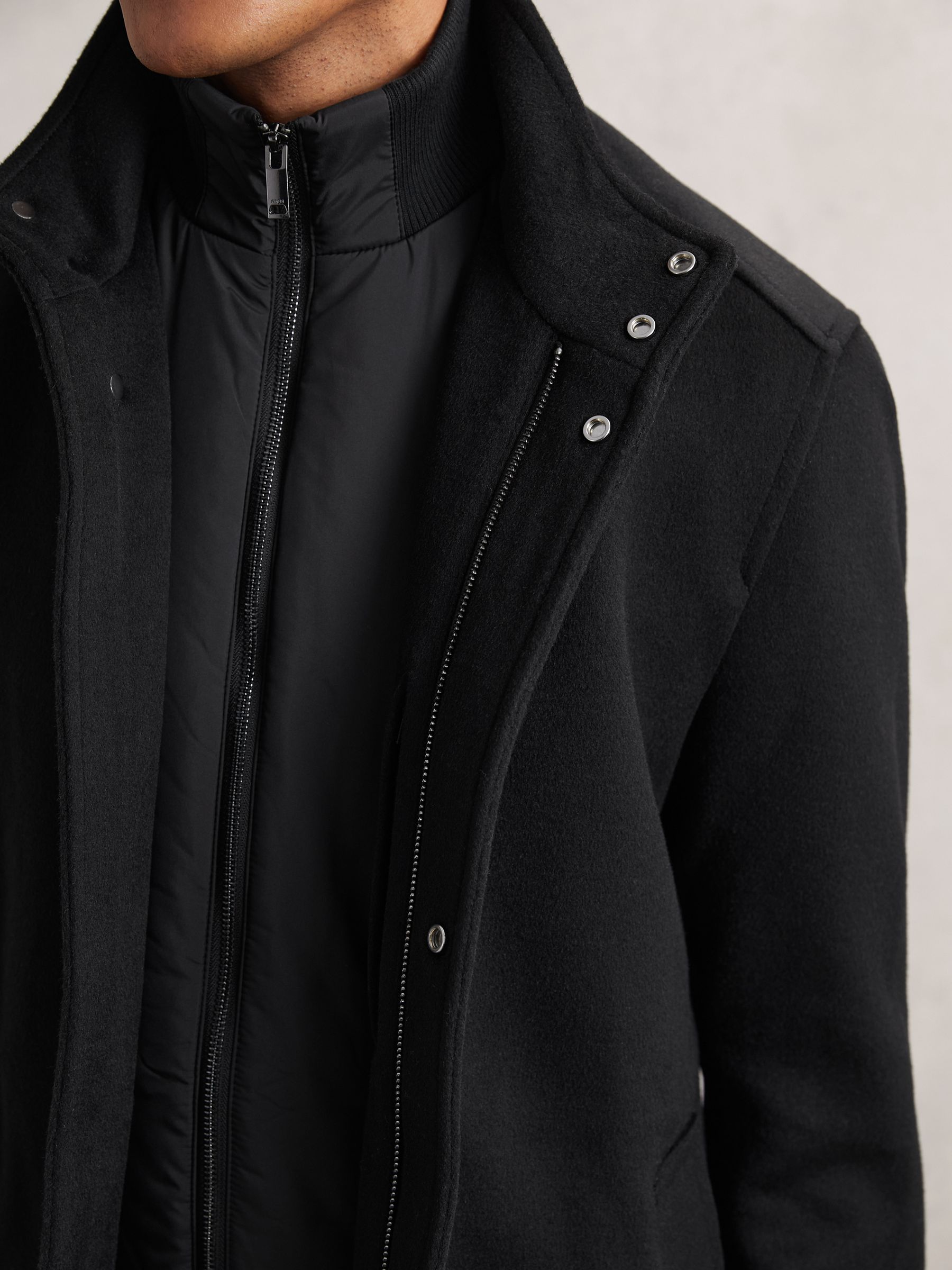 Wool-Blend Gilet-Insert Coat in Black - Image 3 of 6