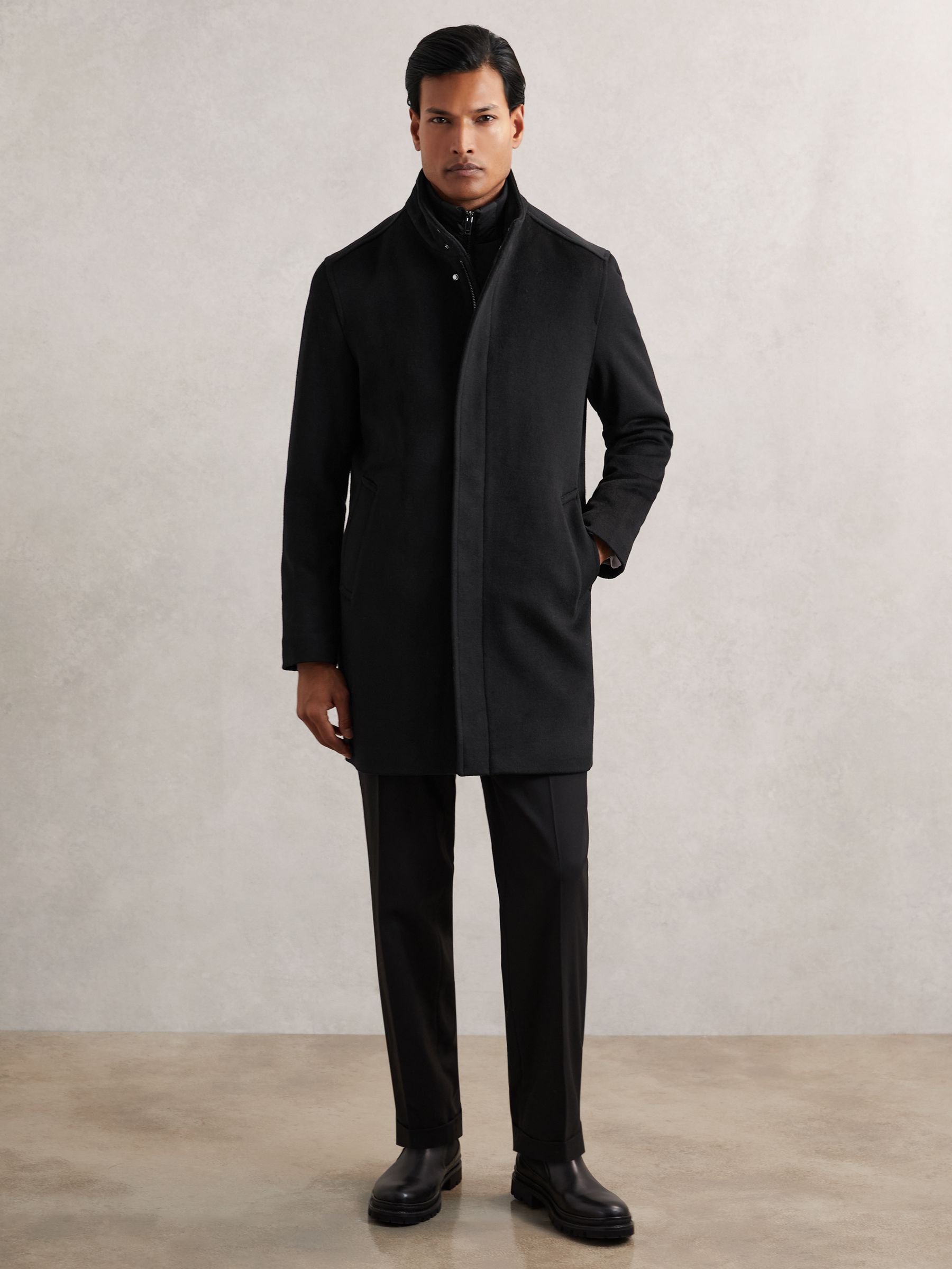 Wool-Blend Gilet-Insert Coat in Black - image 4