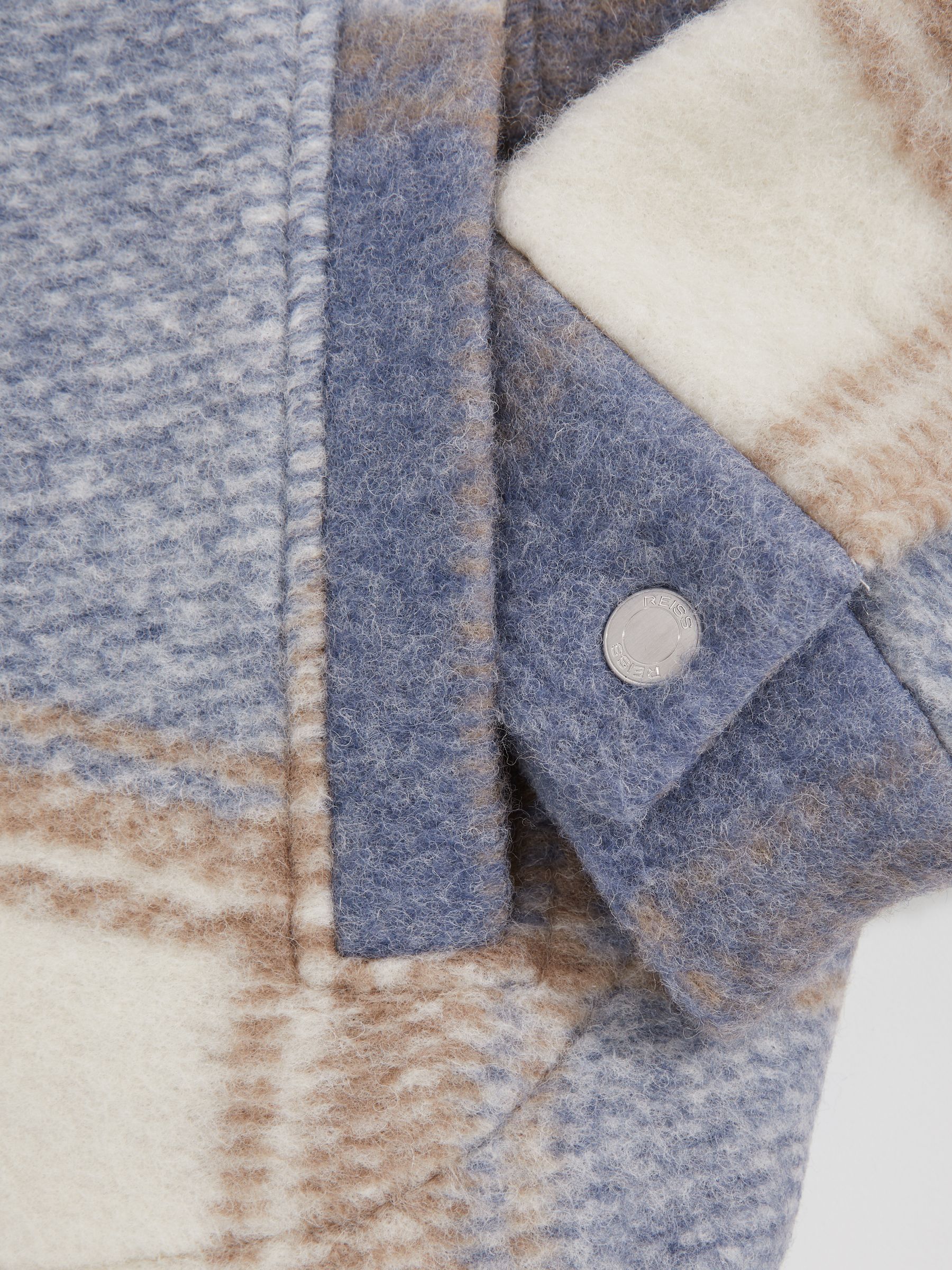 Zip-Through Check Overshirt in Stone/Blue - Image 6 of 6