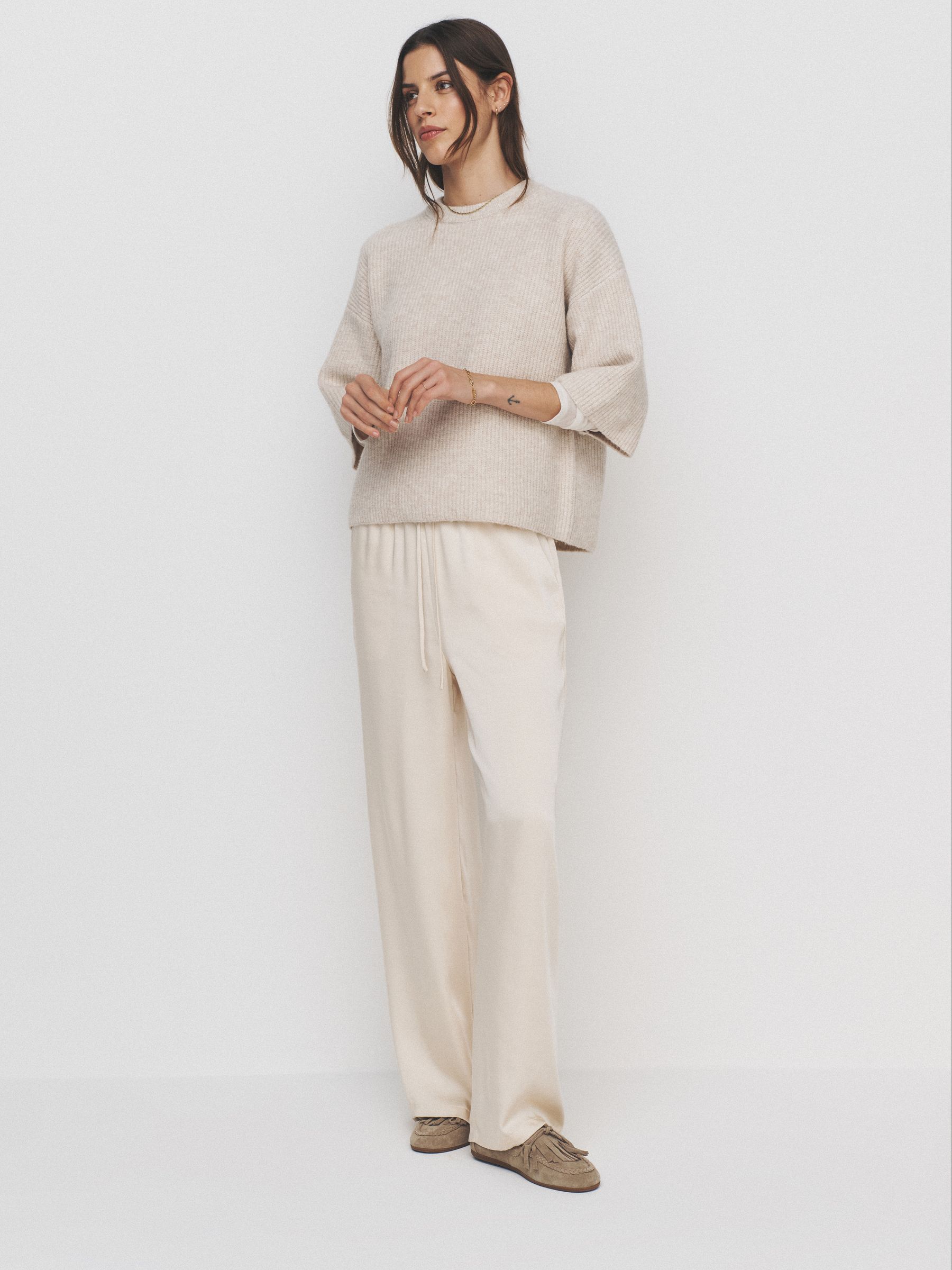 2 Pack Chunky Ribbed Knitted T-Shirts With Wool Soft Blue/Neutral Cream - Image 3 of 6