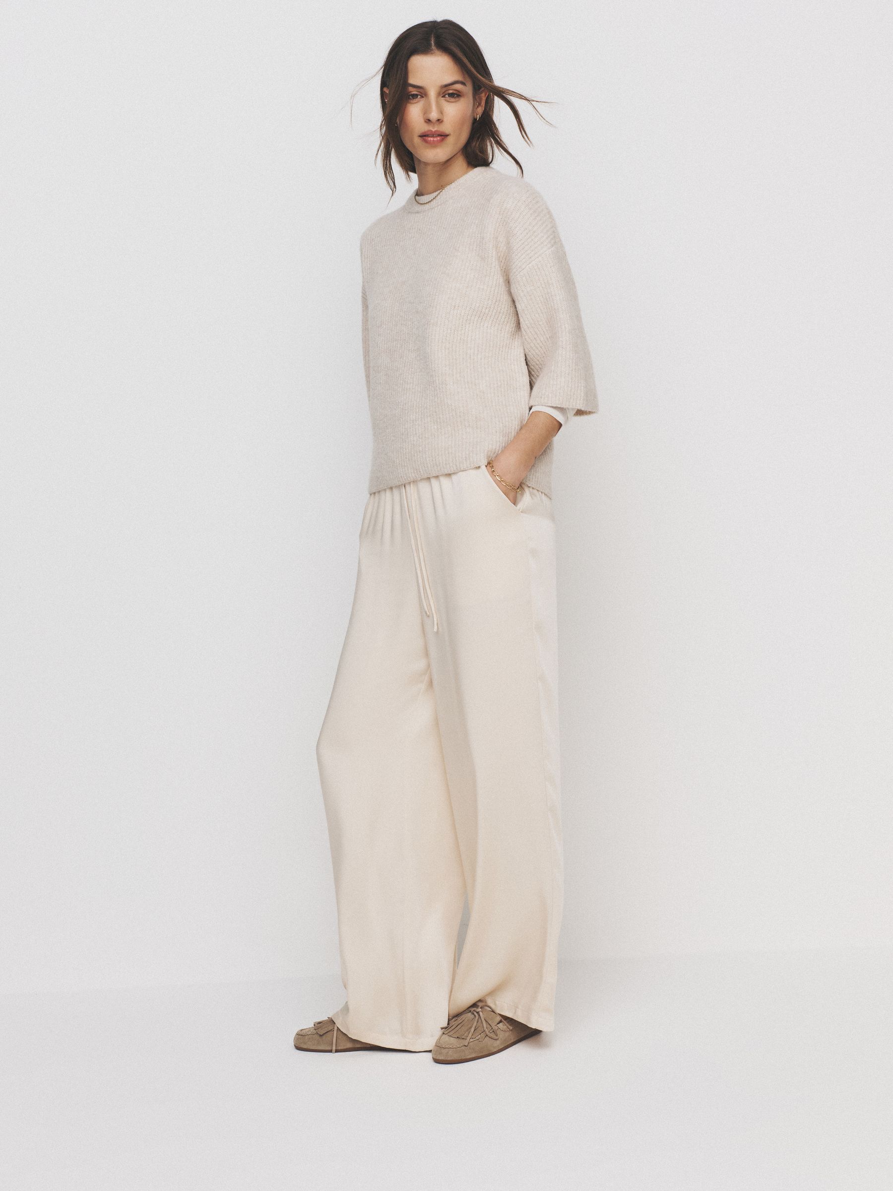 2 Pack Chunky Ribbed Knitted T-Shirts With Wool Soft Blue/Neutral Cream - Image 5 of 6