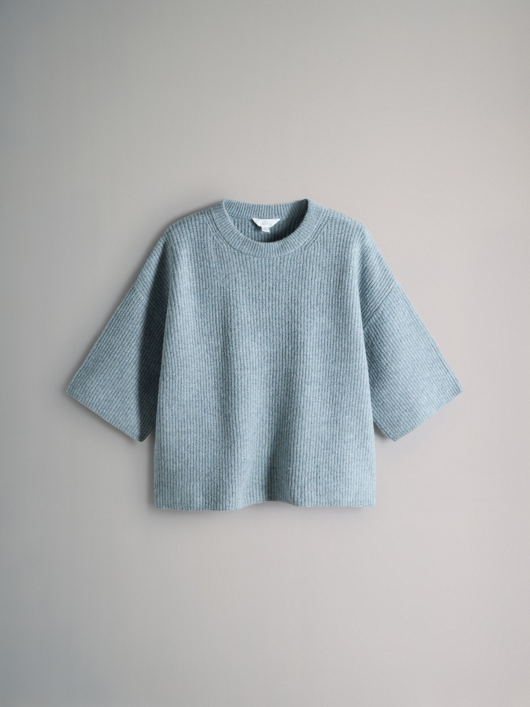 2 Pack Chunky Ribbed Knitted T-Shirts With Wool Soft Blue/Neutral Cream - Image 6 of 6