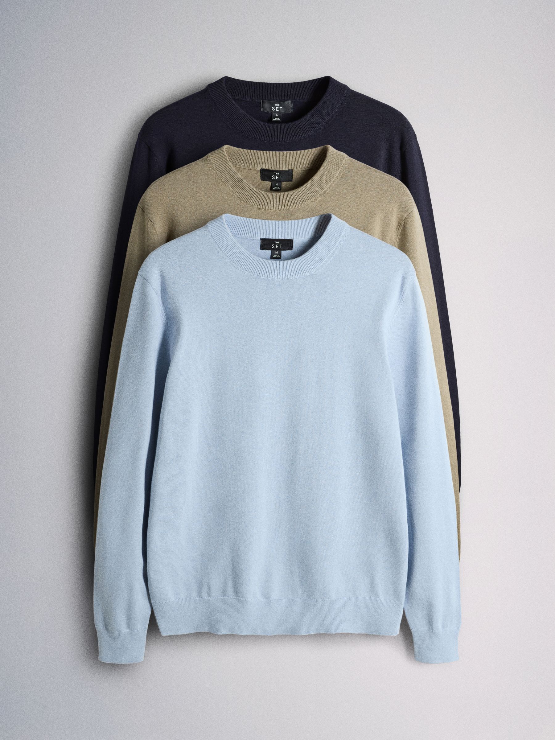 Fine Gauge Cotton Crew Neck Jumper Blue/Green 3 Pack - Image 1 of 6 Fine Gauge Cotton Crew Neck Jumper Blue/Green 3 Pack - Image 1 of 6