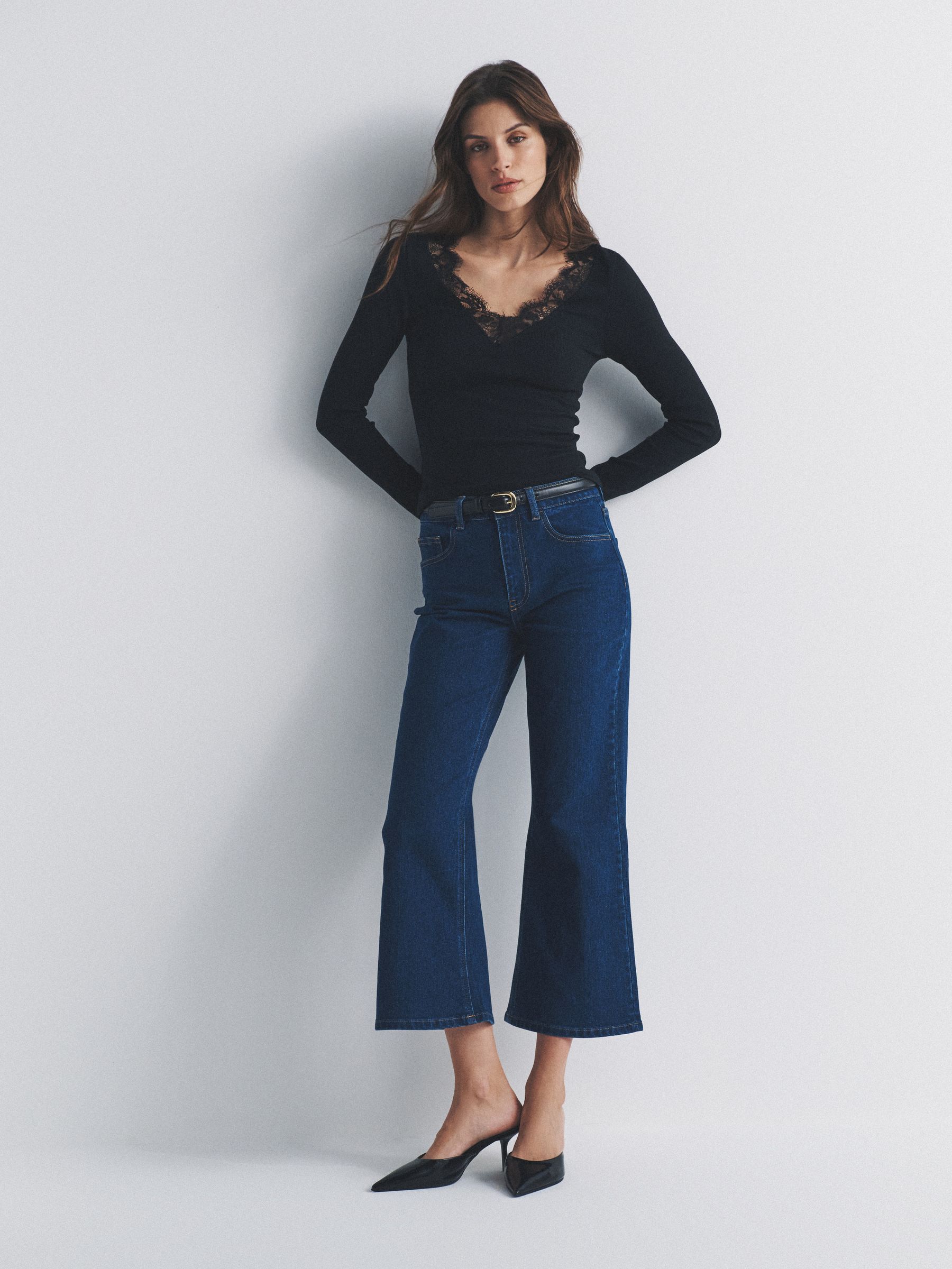 2 Pack Cropped Flared Jeans Black/Mid Blue Denim - Image 1 of 6