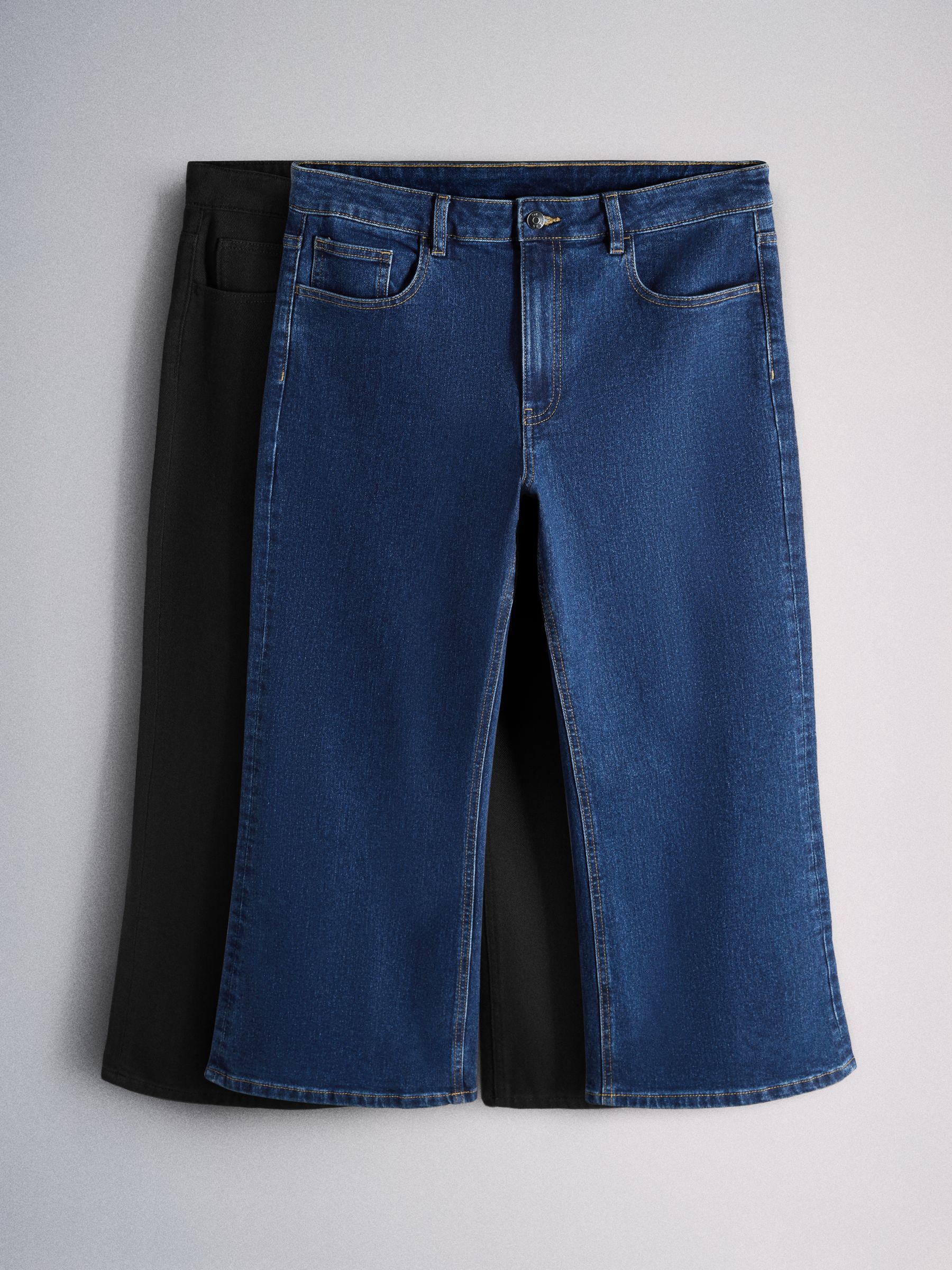 2 Pack Cropped Flared Jeans Black/Mid Blue Denim - Image 2 of 6