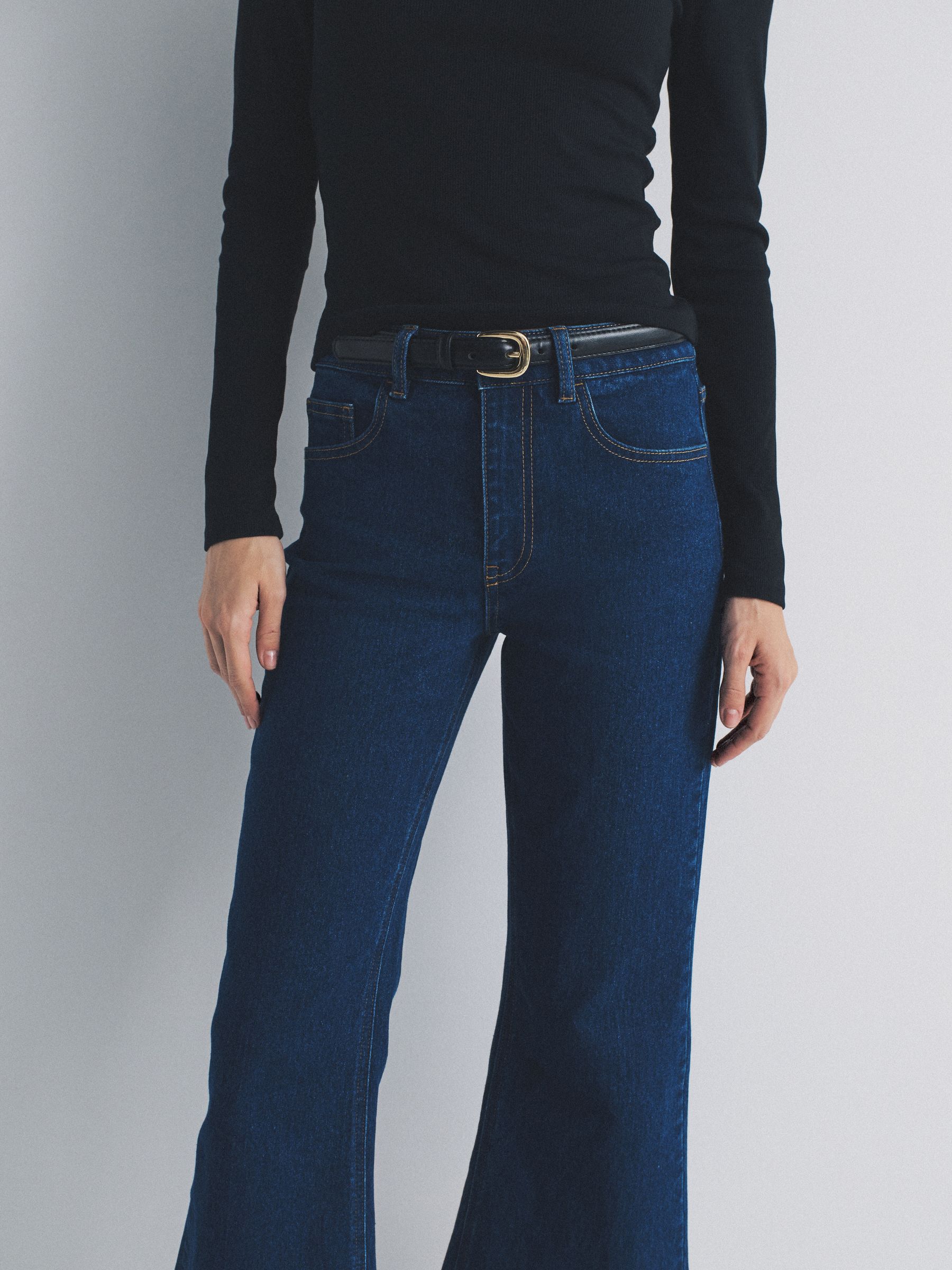 2 Pack Cropped Flared Jeans Black/Mid Blue Denim - Image 4 of 6