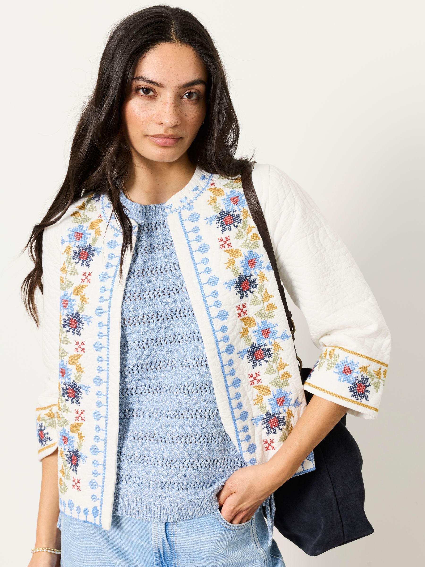 White Regular Embroidered Jacket - Image 2 of 6