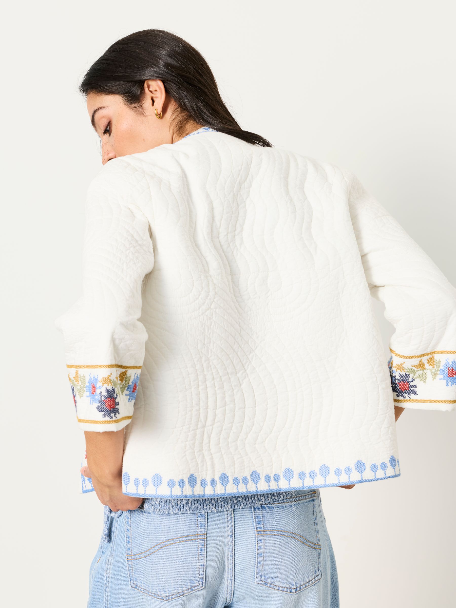 White Regular Embroidered Jacket - Image 3 of 6