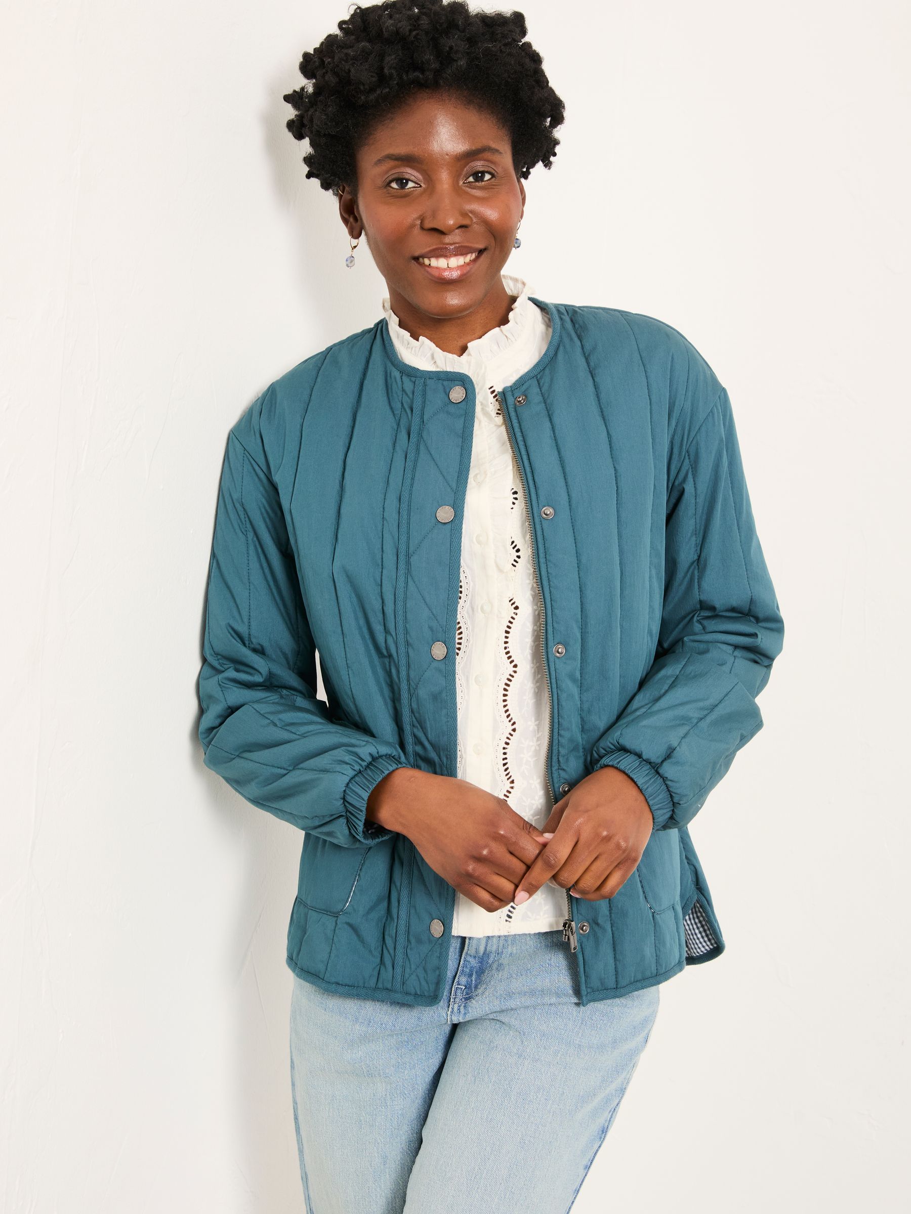 Raya Teal Blue Regular Quilted Jacket | FatFace USA