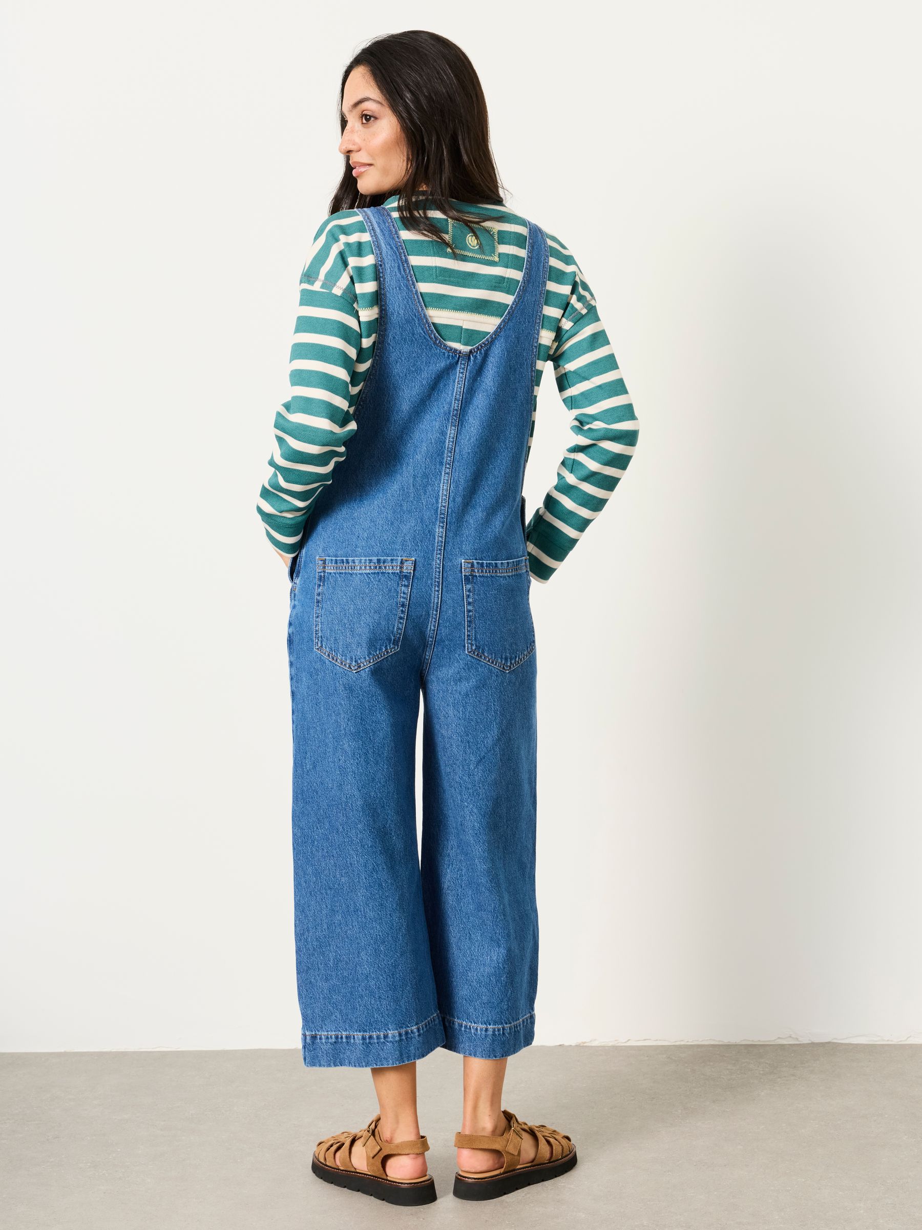 Raffles Blue Denim Cropped Wide Leg Dungaree | FatFace USA