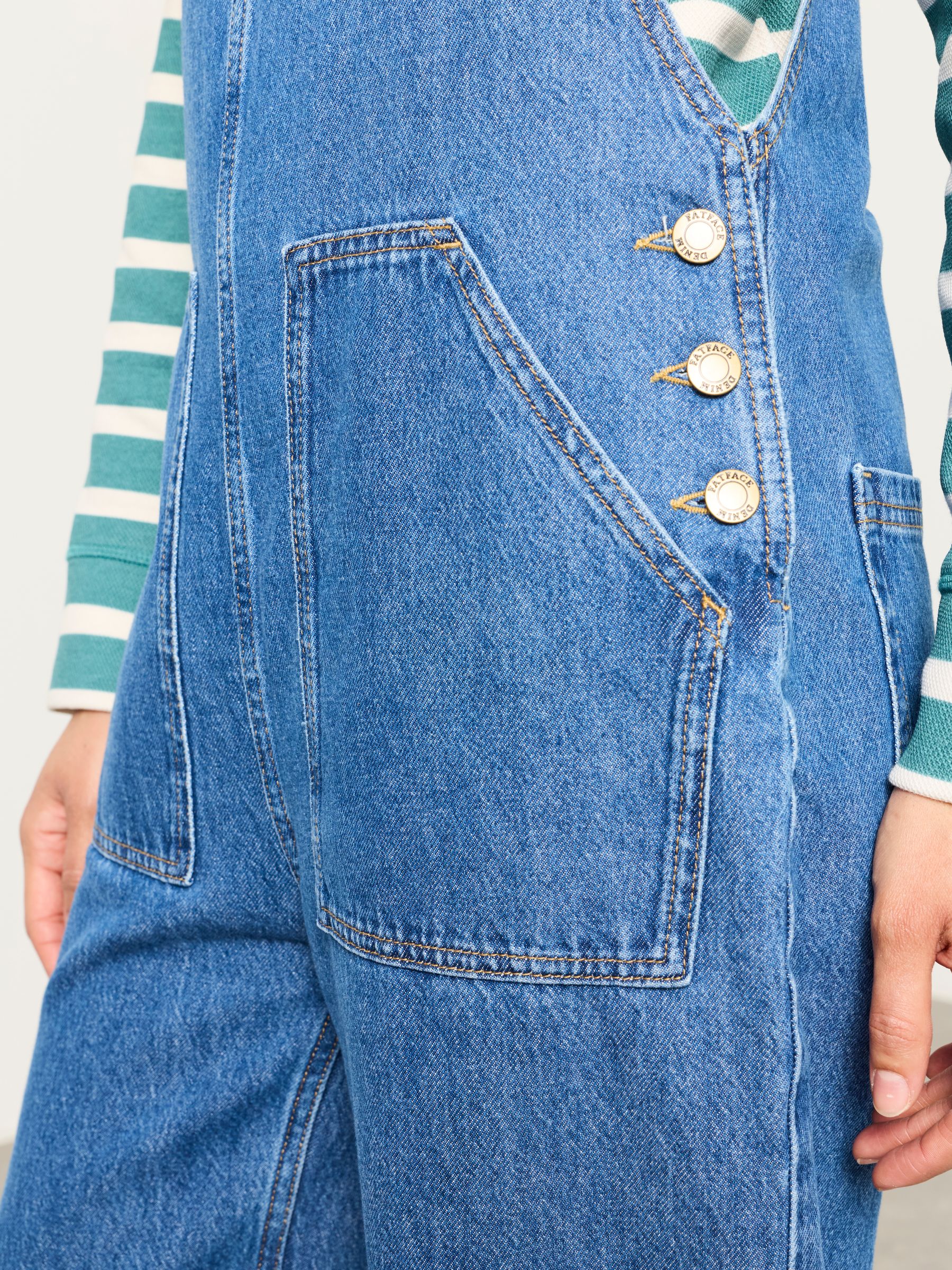 Raffles Blue Denim Cropped Wide Leg Dungaree | FatFace USA