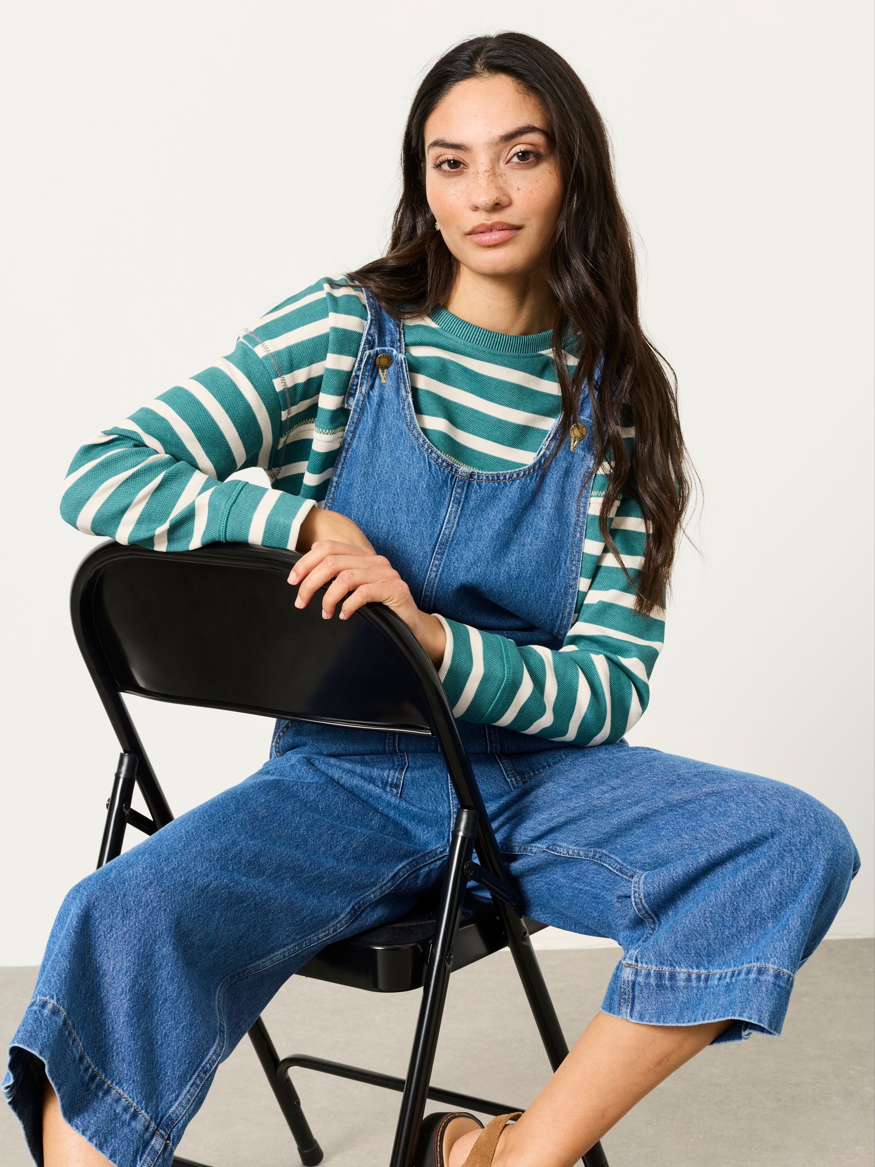Raffles Blue Denim Cropped Wide Leg Dungaree - Image 4 of 8