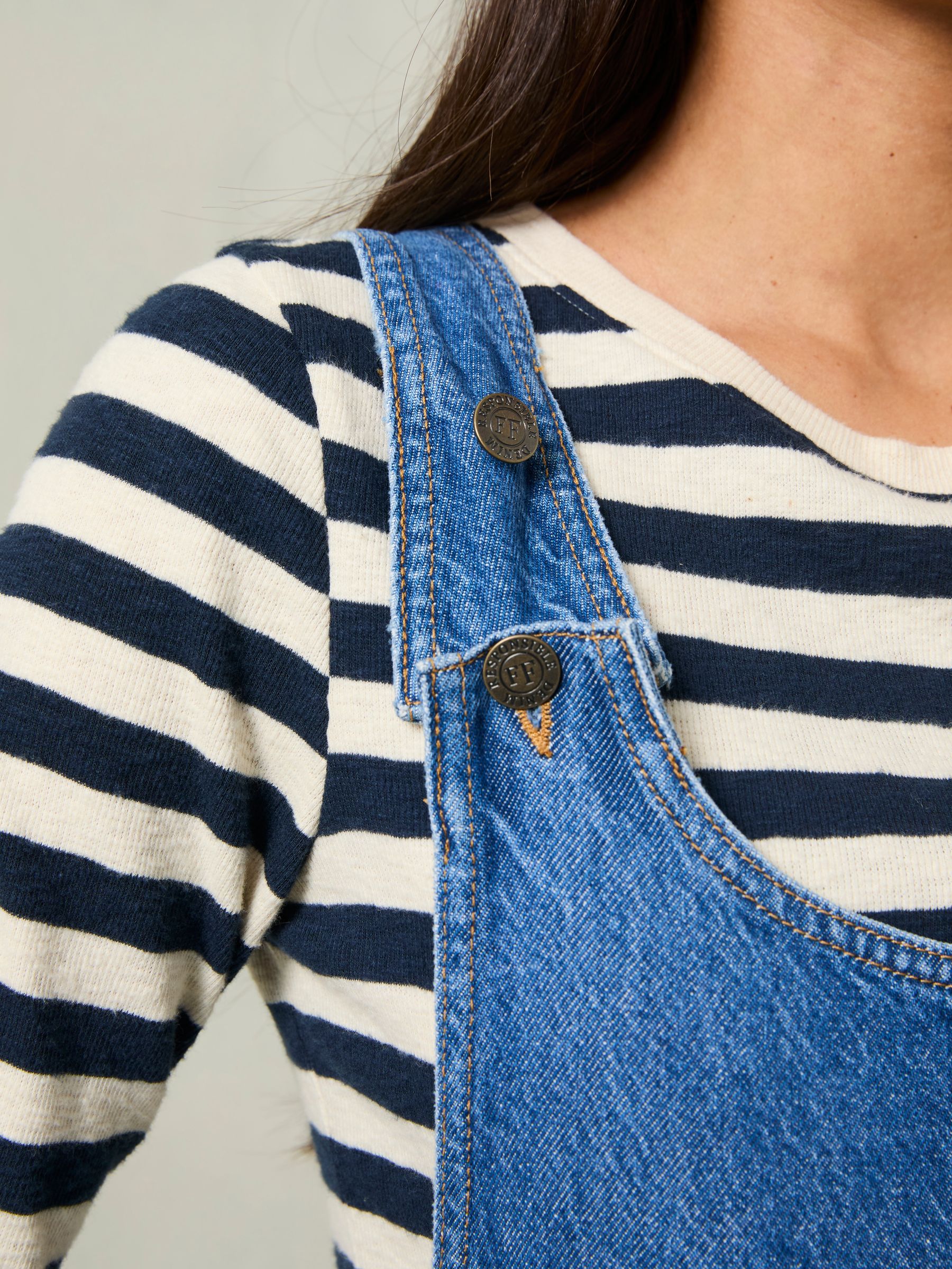 Raffles Blue Denim Cropped Wide Leg Dungaree - Image 6 of 8