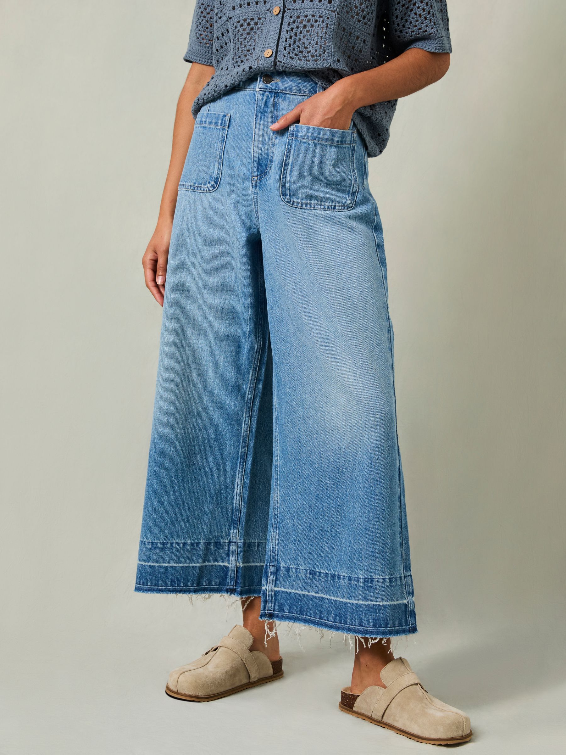 Hettie Light Blue Wide Leg Crop Jeans - Image 1 of 9