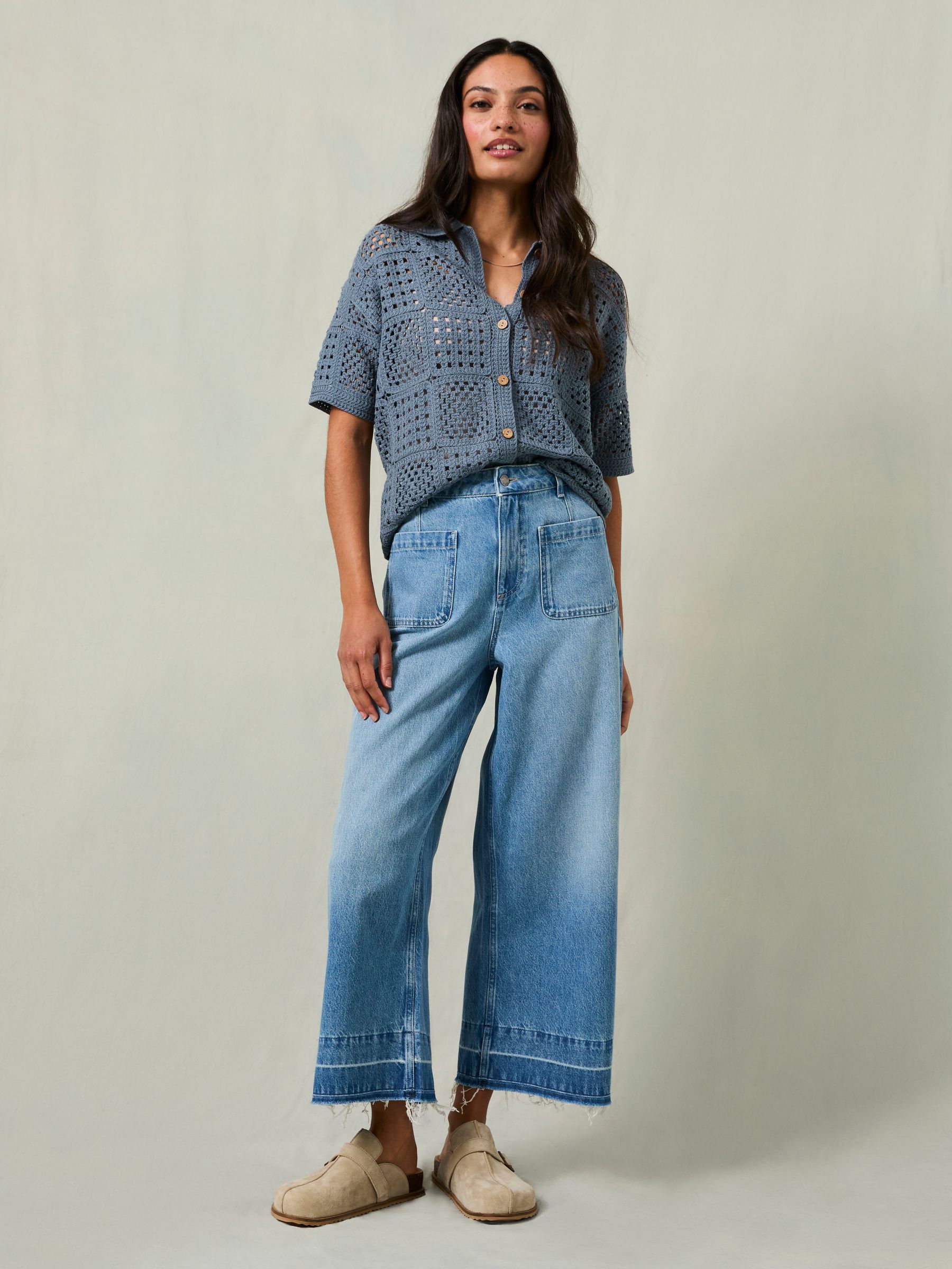 Hettie Light Blue Wide Leg Crop Jeans - Image 3 of 9