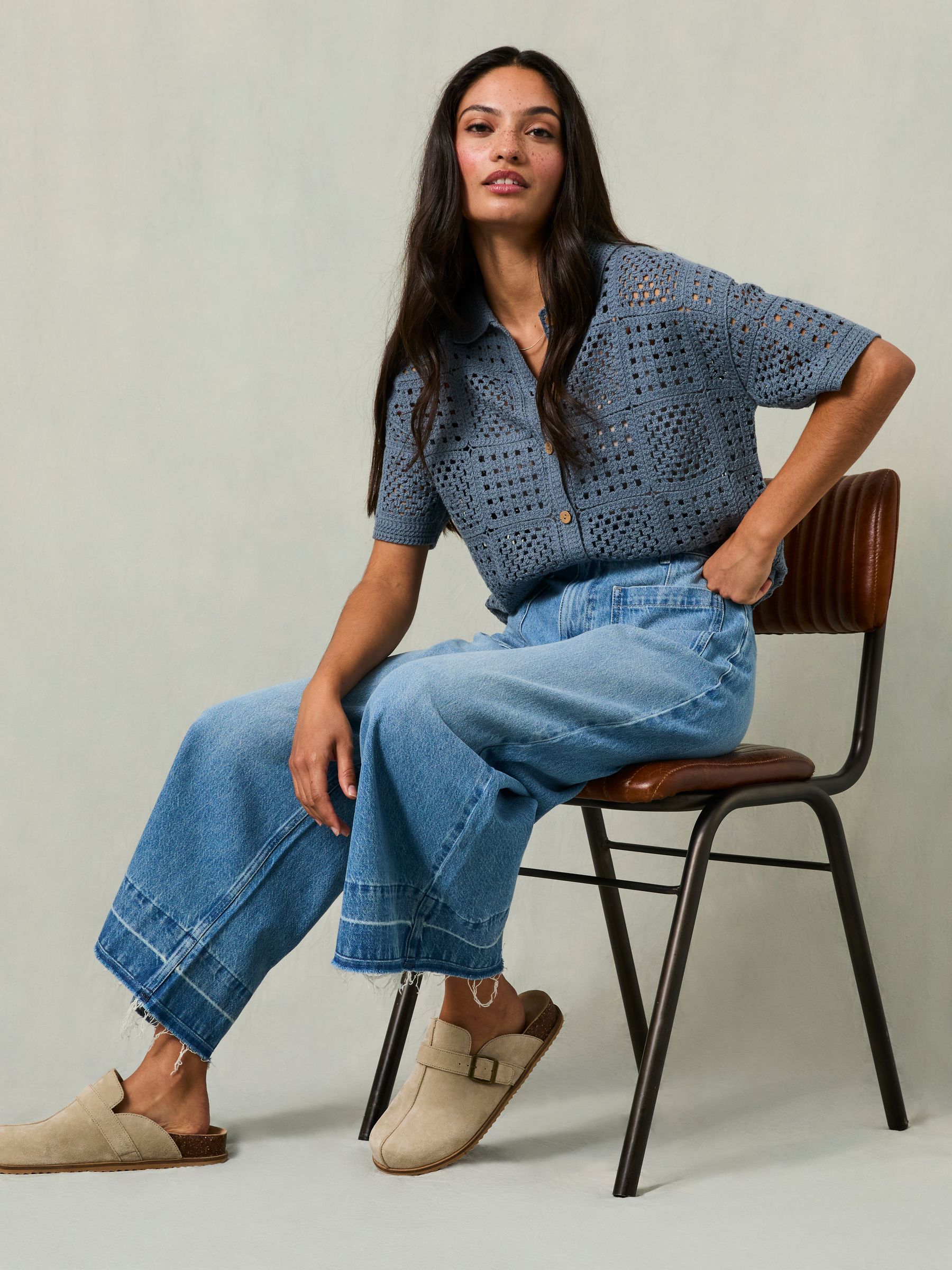 Hettie Light Blue Wide Leg Crop Jeans - Image 6 of 9