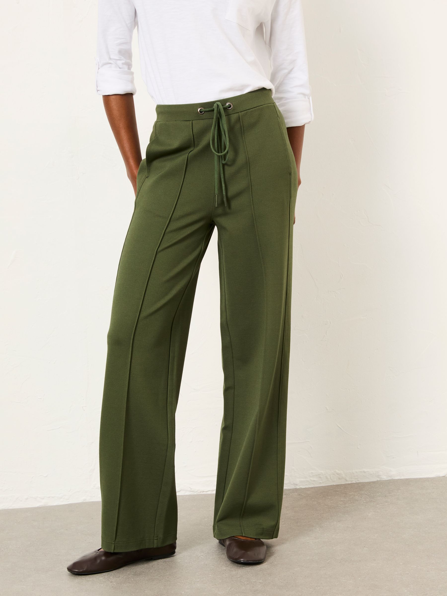 Ely Khaki Green Ponte Wide Leg Trouser - Image 1 of 6