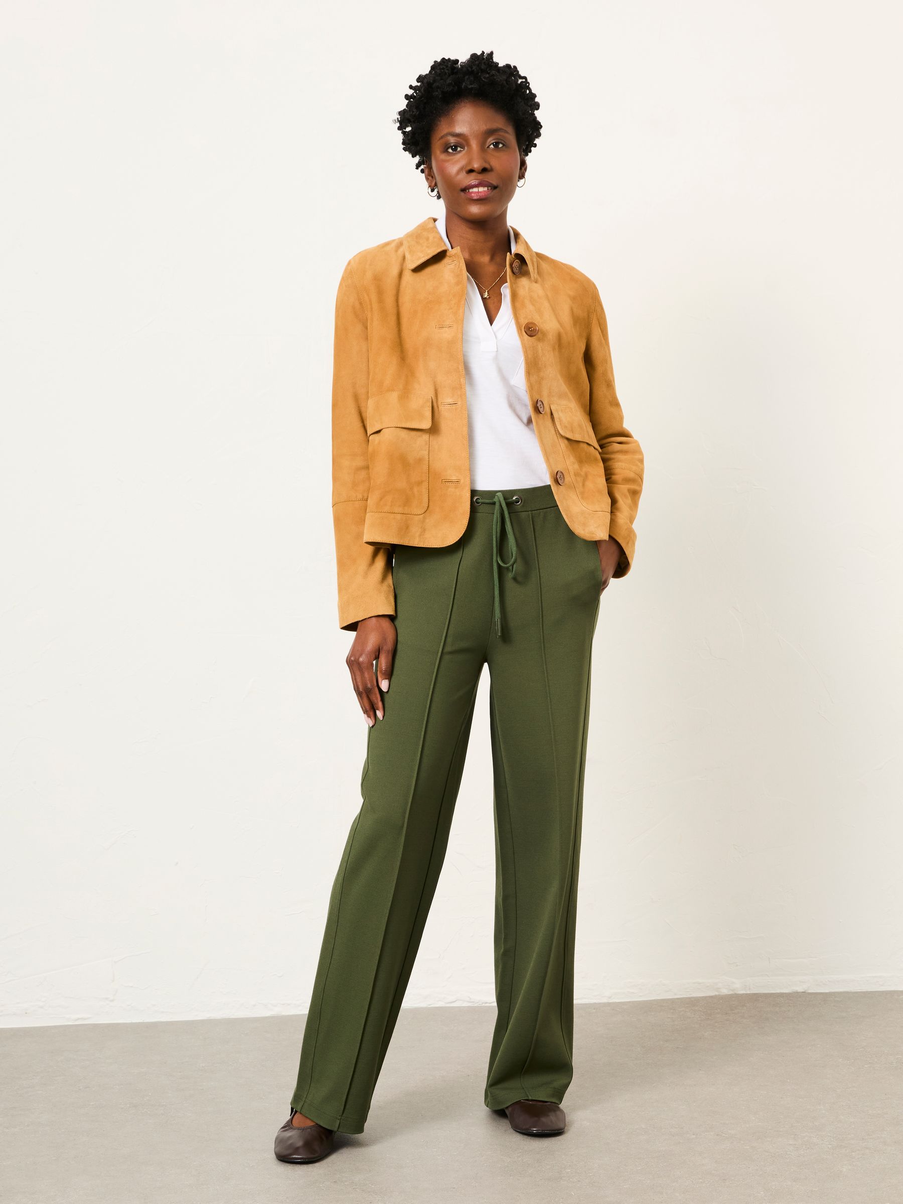 Ely Khaki Green Ponte Wide Leg Trouser - Image 3 of 6