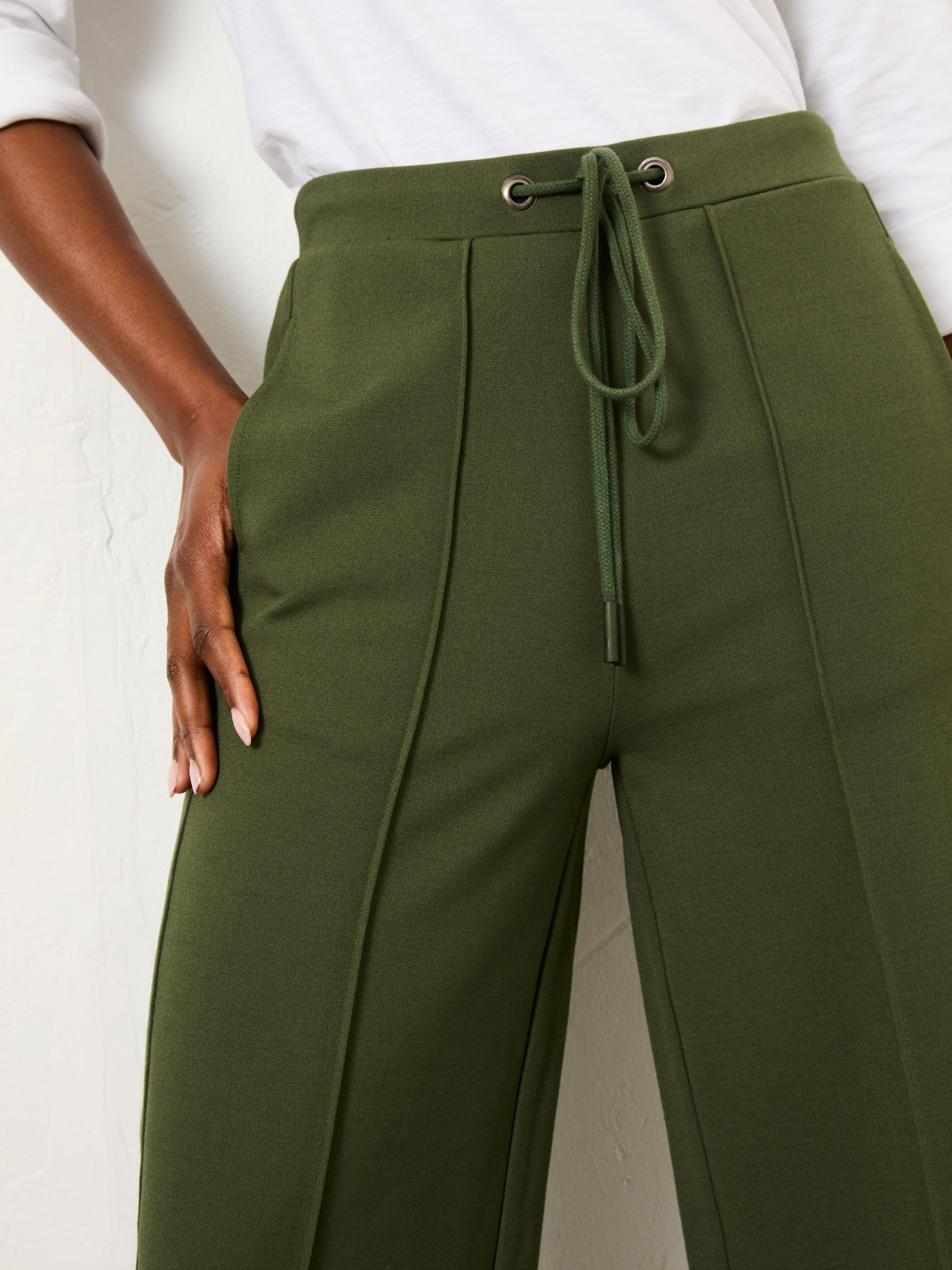 Ely Khaki Green Ponte Wide Leg Trouser - Image 4 of 6