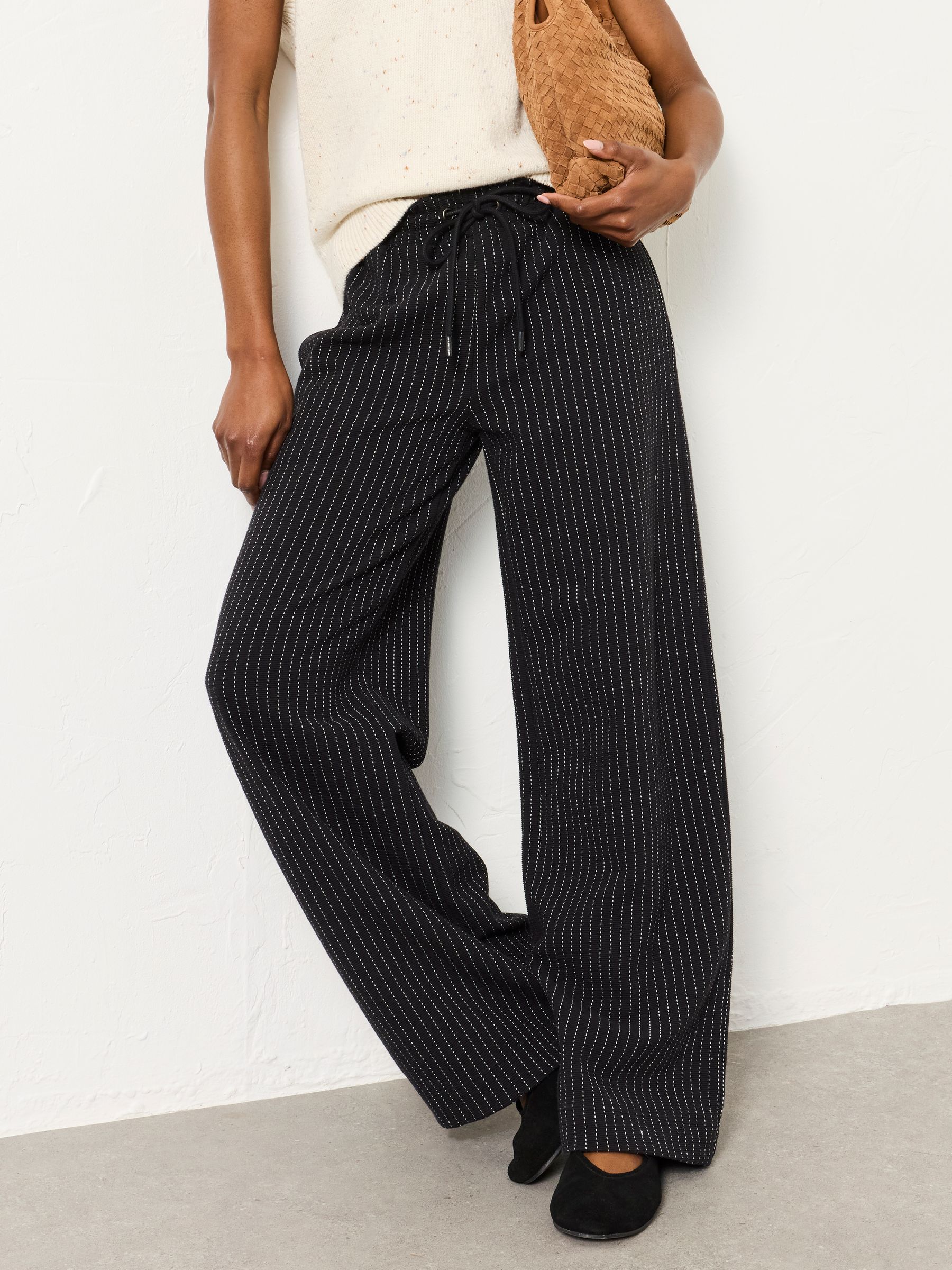 Black Jersey Stripe Wide Leg Trouser - Image 1 of 7
