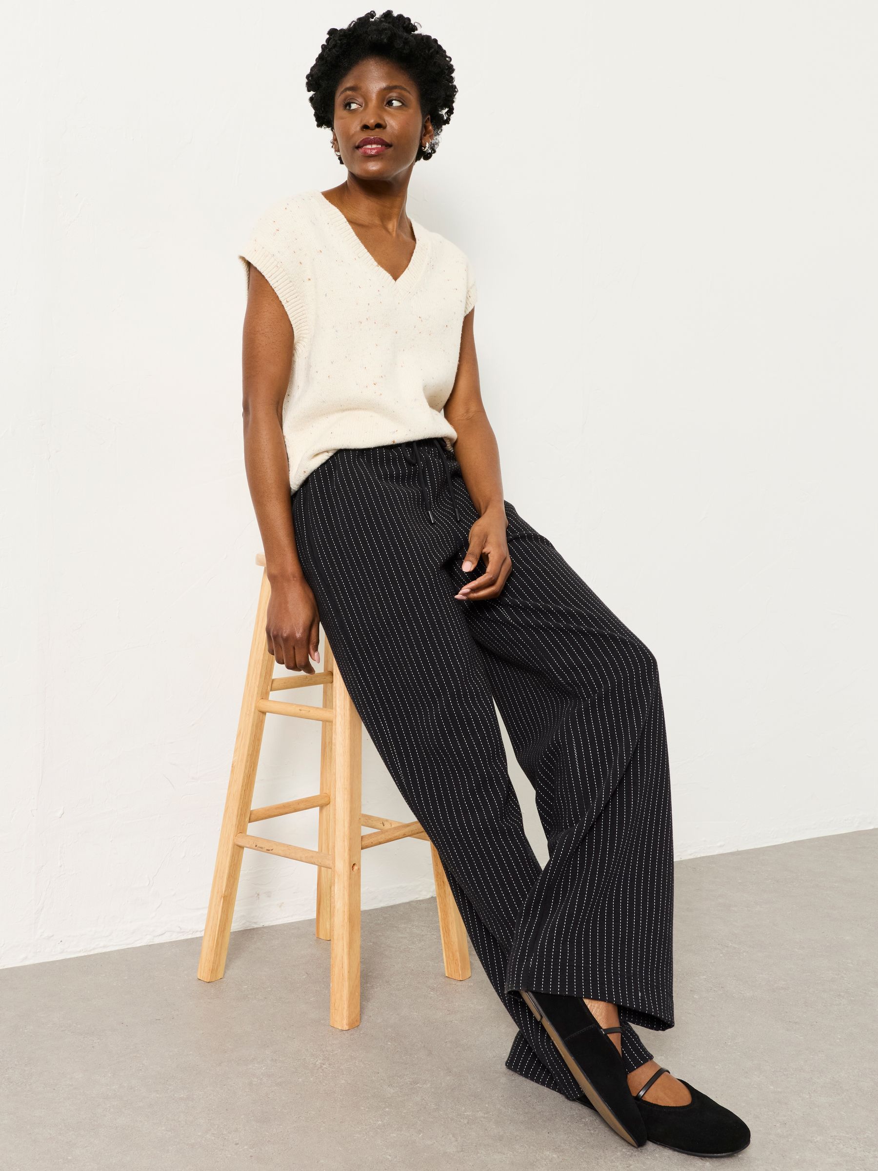 Black Jersey Stripe Wide Leg Trousers - Image 10 of 12