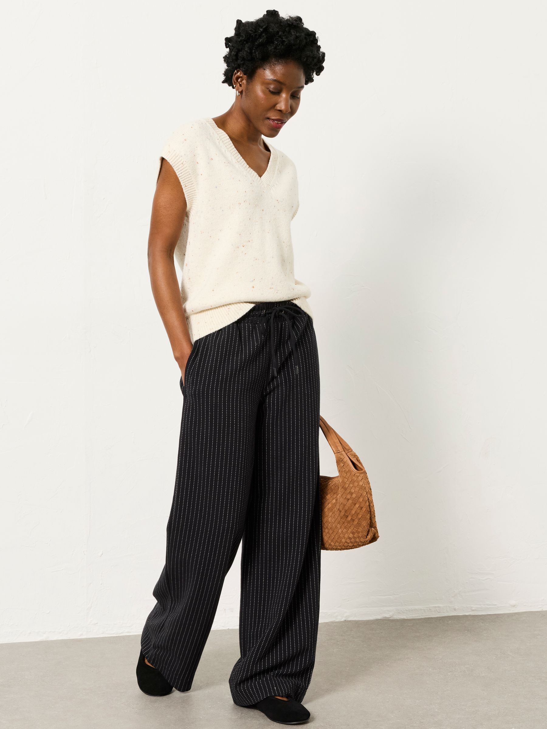 Black Jersey Stripe Wide Leg Trousers - Image 11 of 12