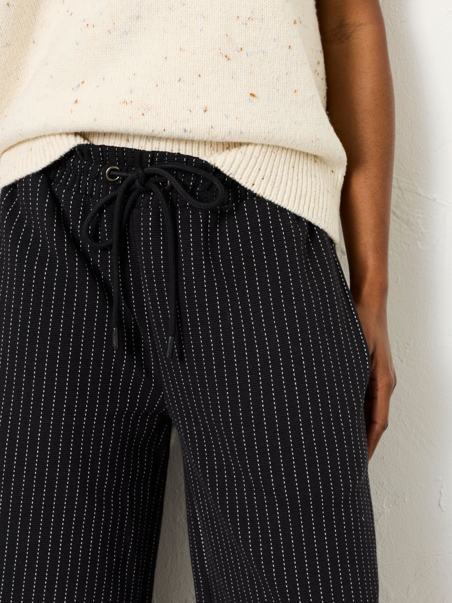 Black Jersey Stripe Wide Leg Trouser - Image 3 of 7