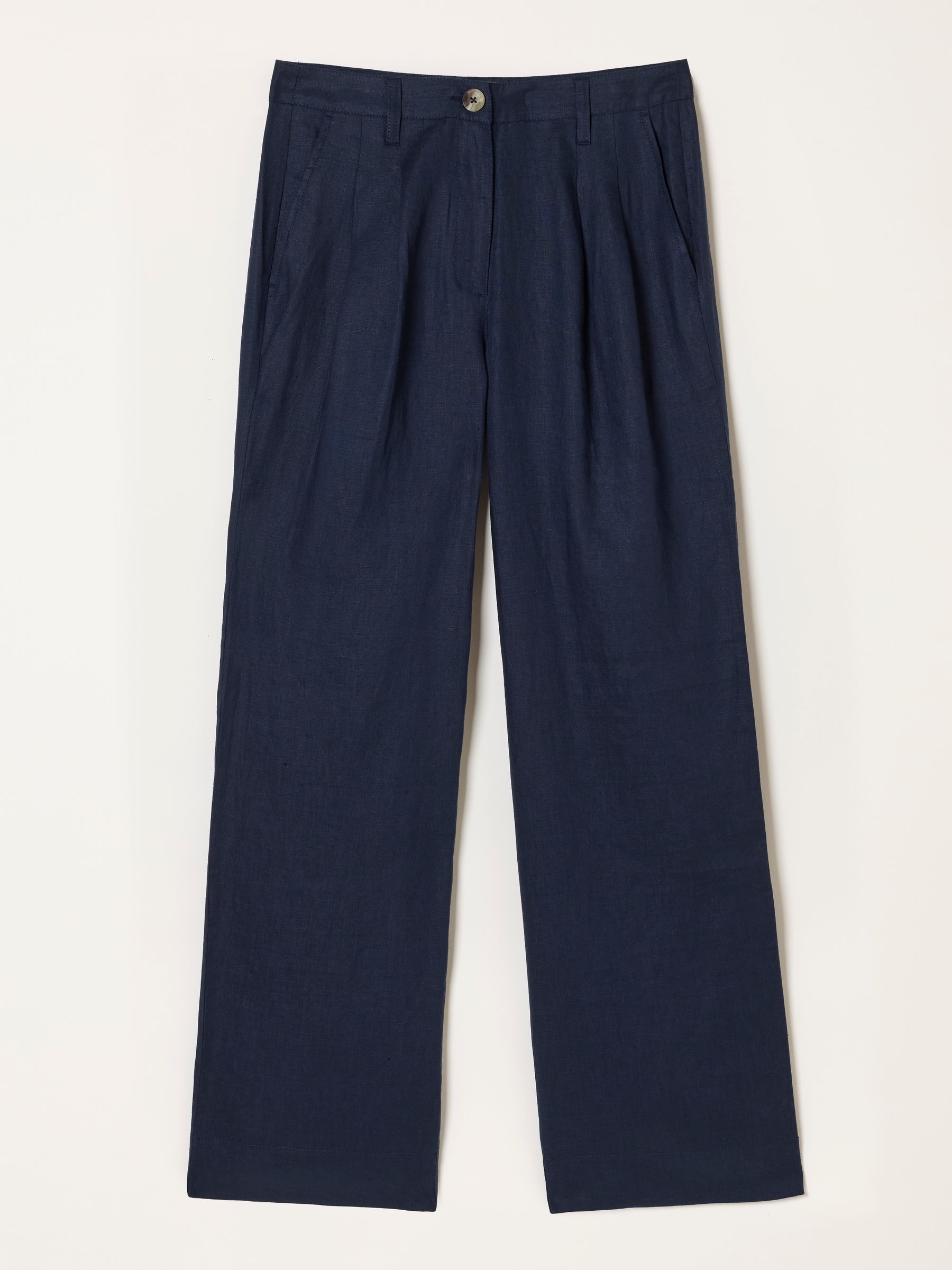 Navy Wide Leg Linen Trousers - Image 6 of 6