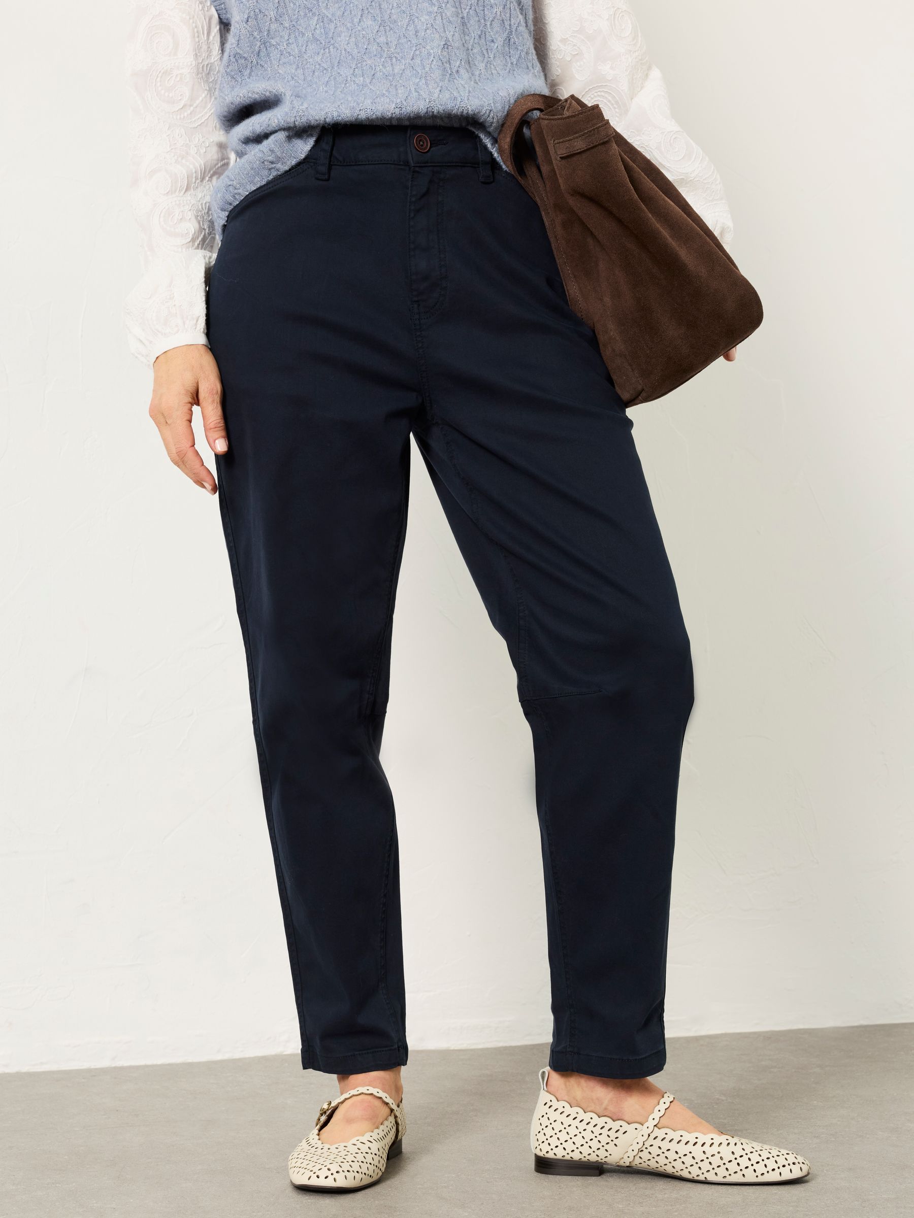 Bella Navy Tapered Chino Trouser - Image 1 of 5 Bella Navy Tapered Chino Trouser - Image 1 of 5