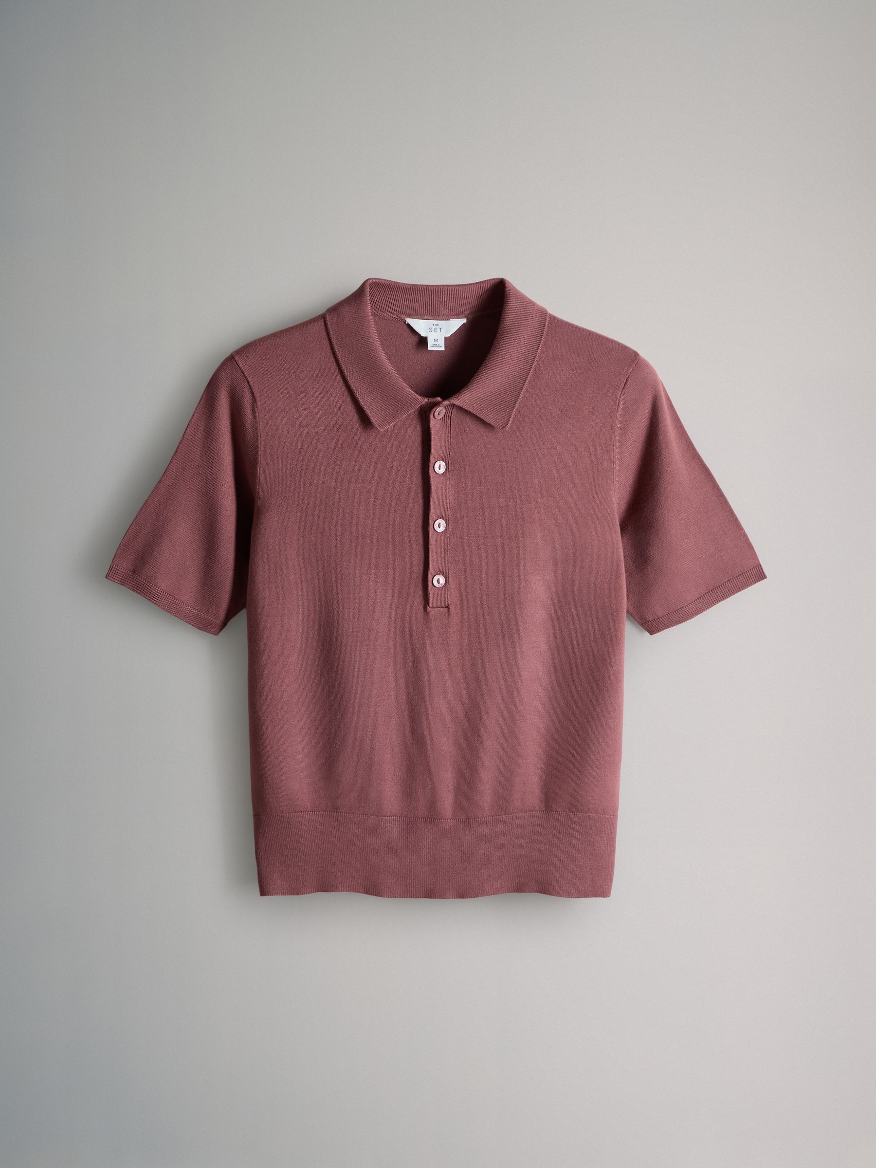Brown/Plum/Dark Pink - 3 Pack Fine Knit Collared Polo Tops - Image 3 of 6
