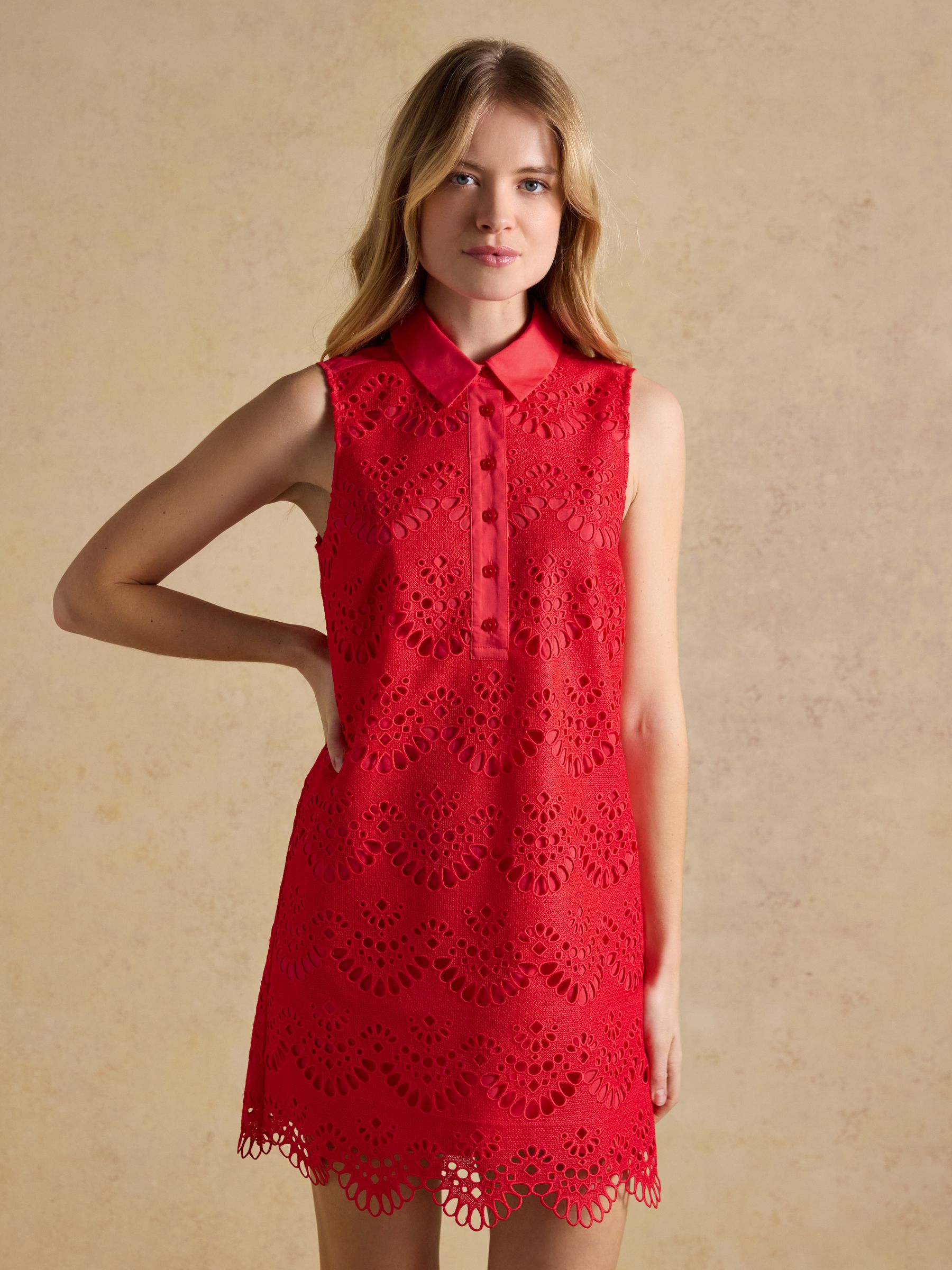 Taylor Red Cayenne Broderie Shift Midi Dress - Image 1 of 7