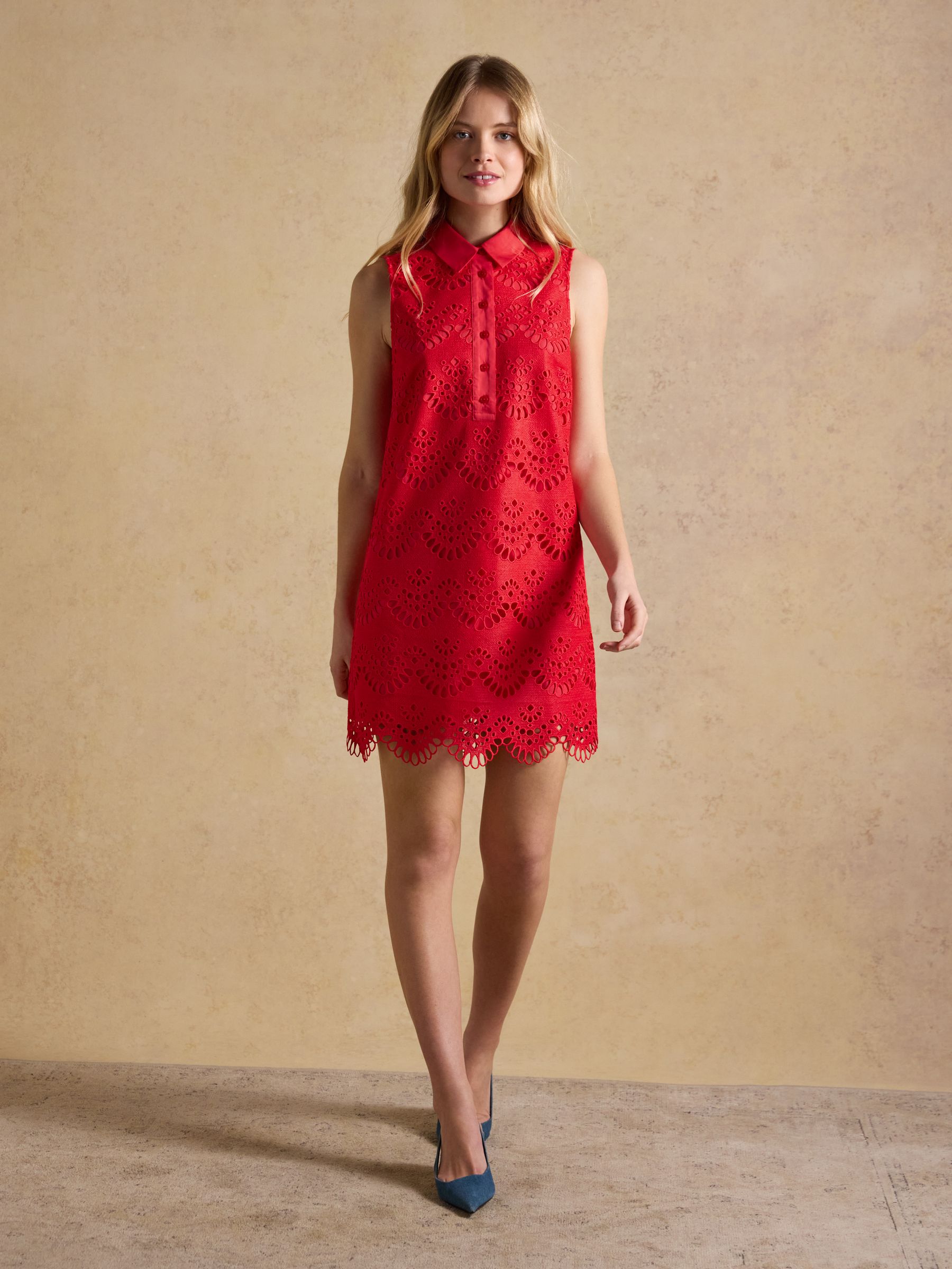 Taylor Red Cayenne Broderie Shift Midi Dress - Image 3 of 7