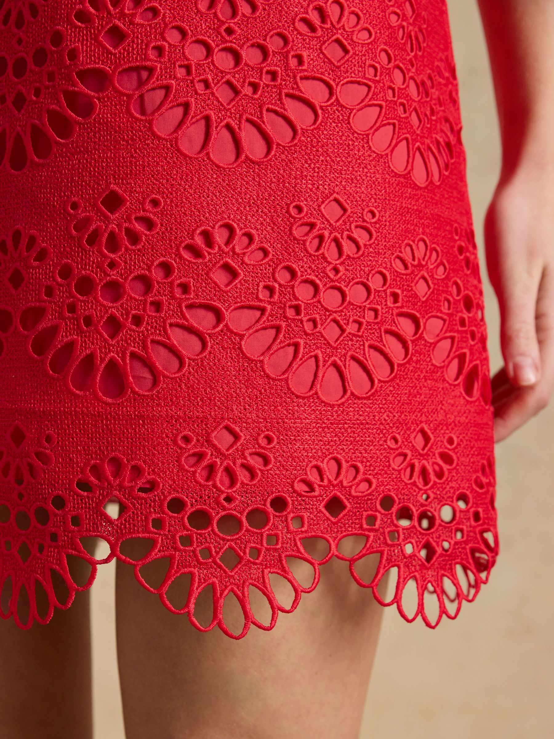 Taylor Red Cayenne Broderie Shift Midi Dress - Image 8 of 9