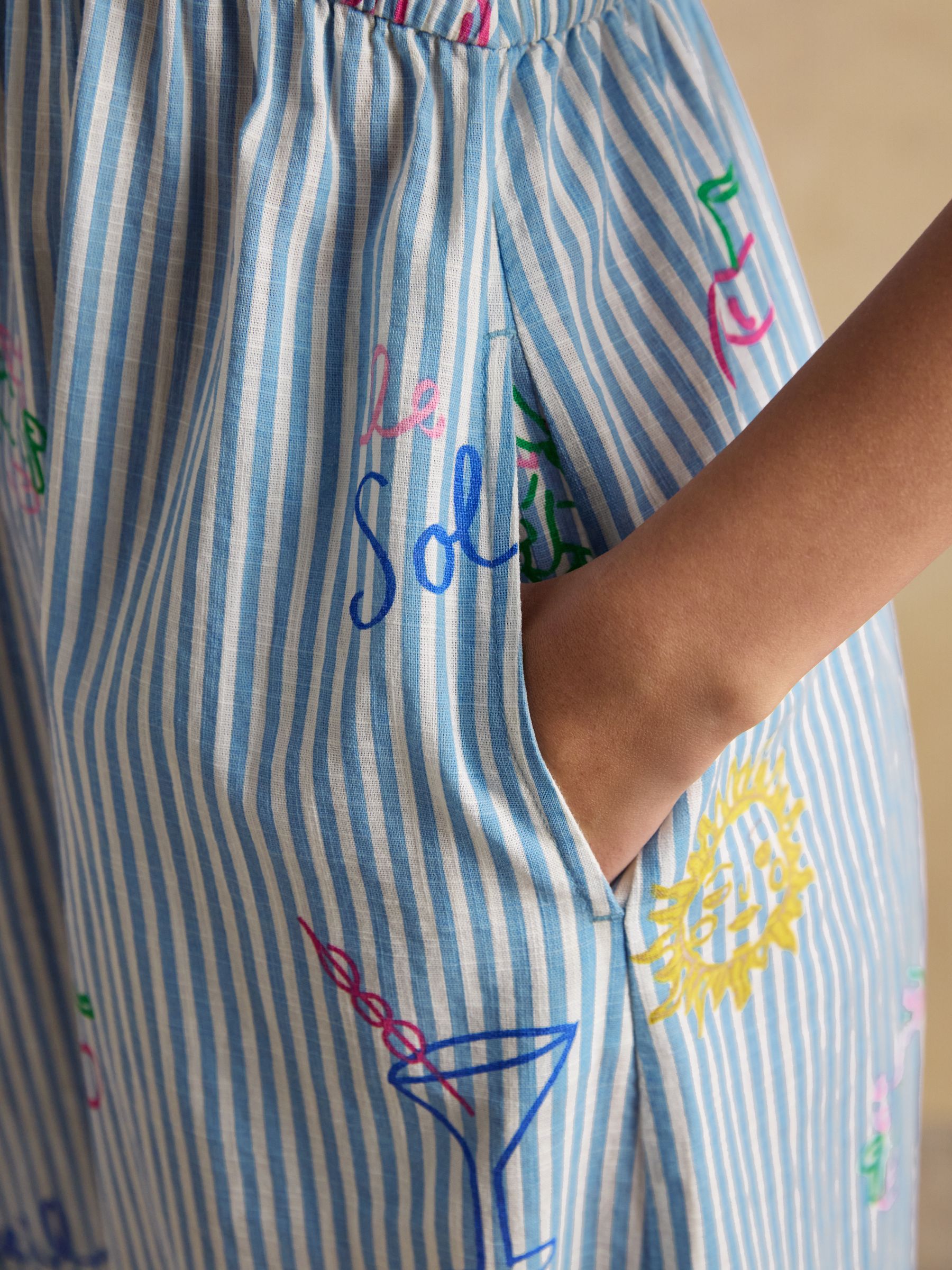 Winnie Blue/White Icons Frill Shoulder Maxi Dress - Image 3 of 8