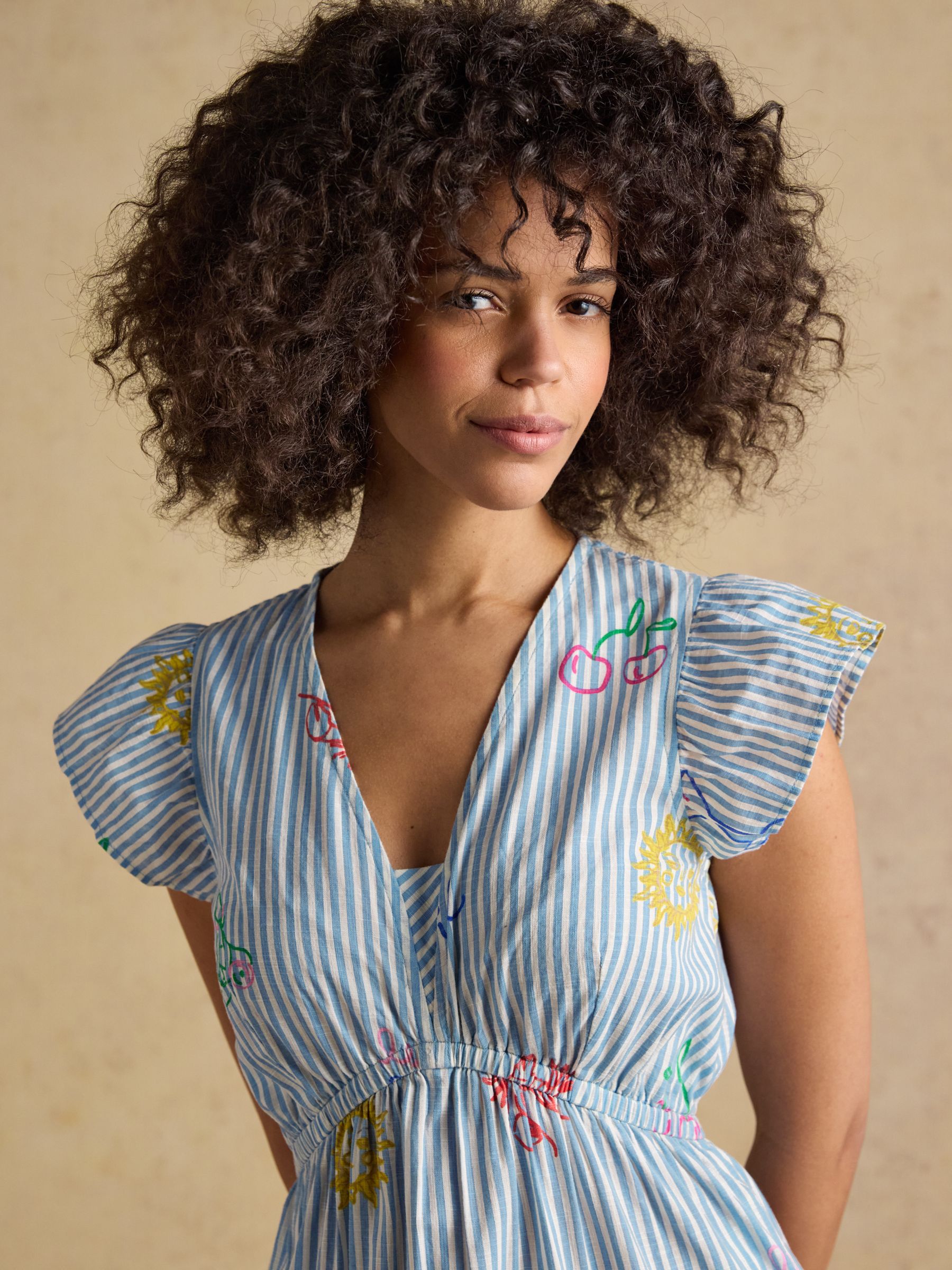 Winnie Blue/White Icons Frill Shoulder Maxi Dress - Image 4 of 8