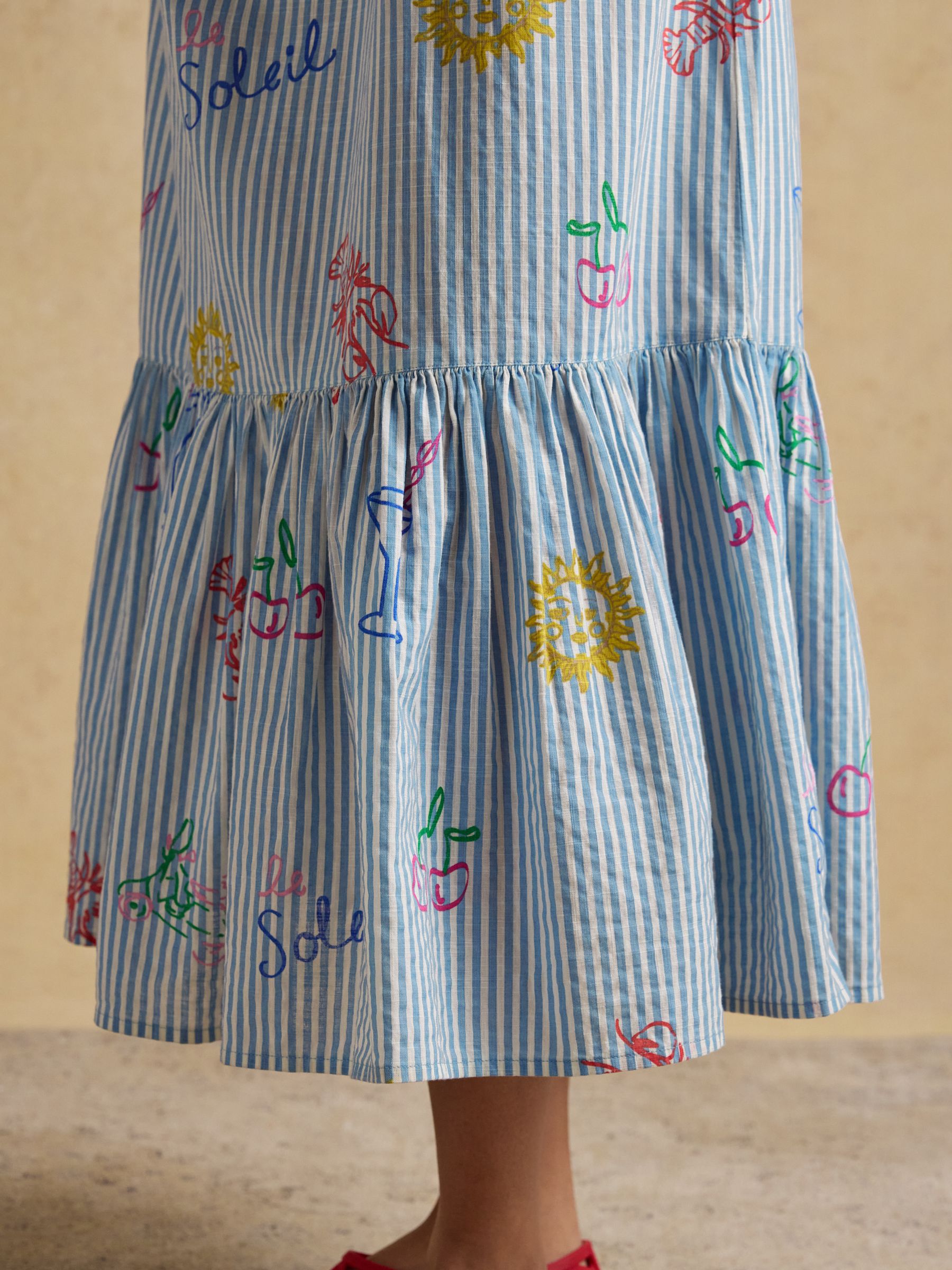 Winnie Blue/White Icons Frill Shoulder Maxi Dress - Image 5 of 8