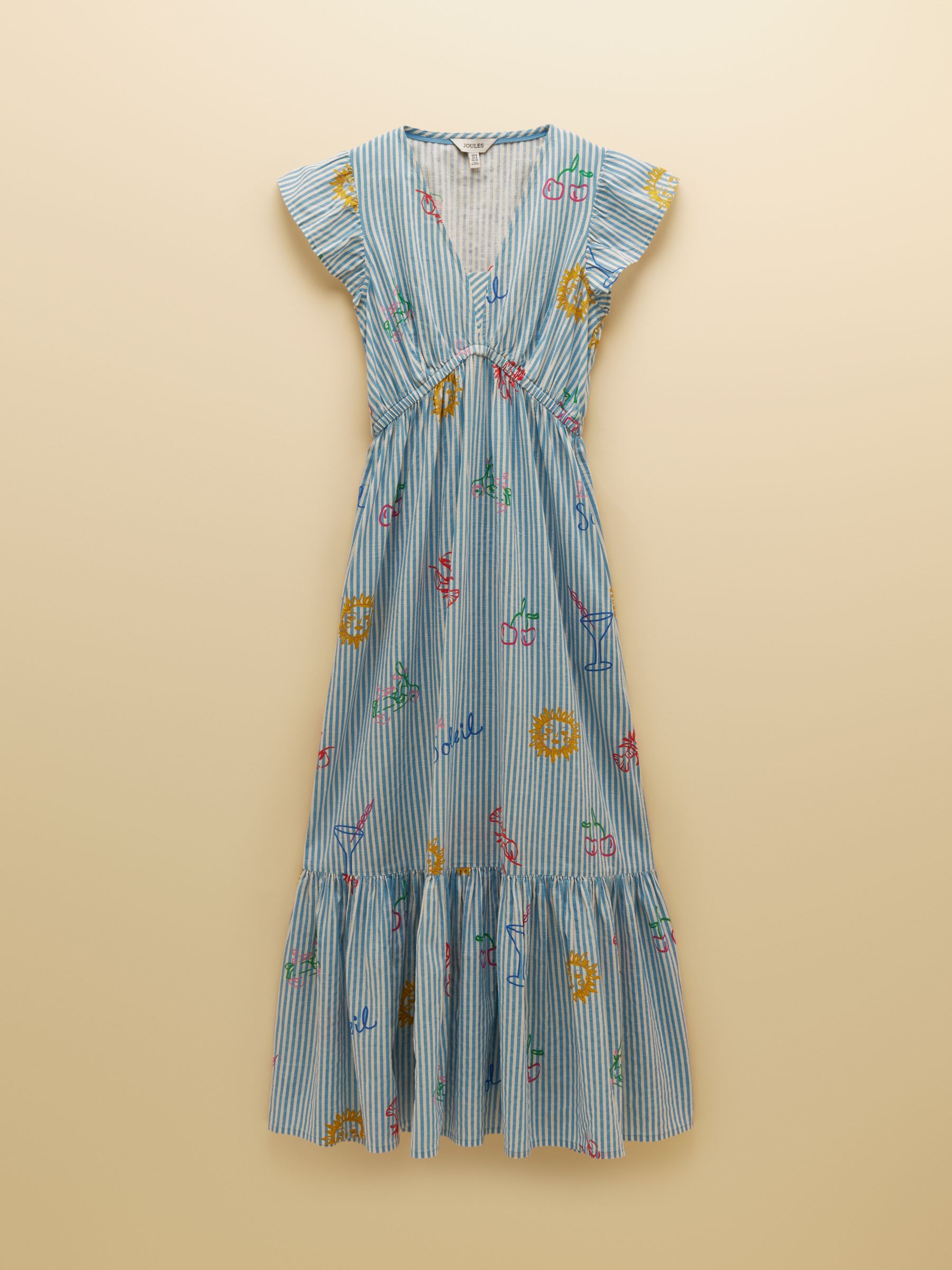 Winnie Blue/White Icons Frill Shoulder Maxi Dress - Image 8 of 8