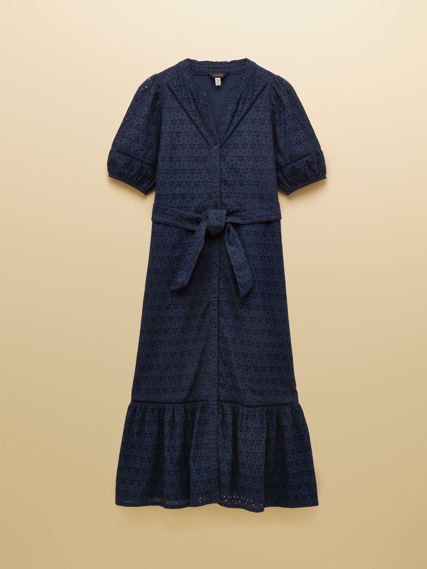 Susanna Navy Short Sleeve Broderie Midi Dress - Image 10 of 10